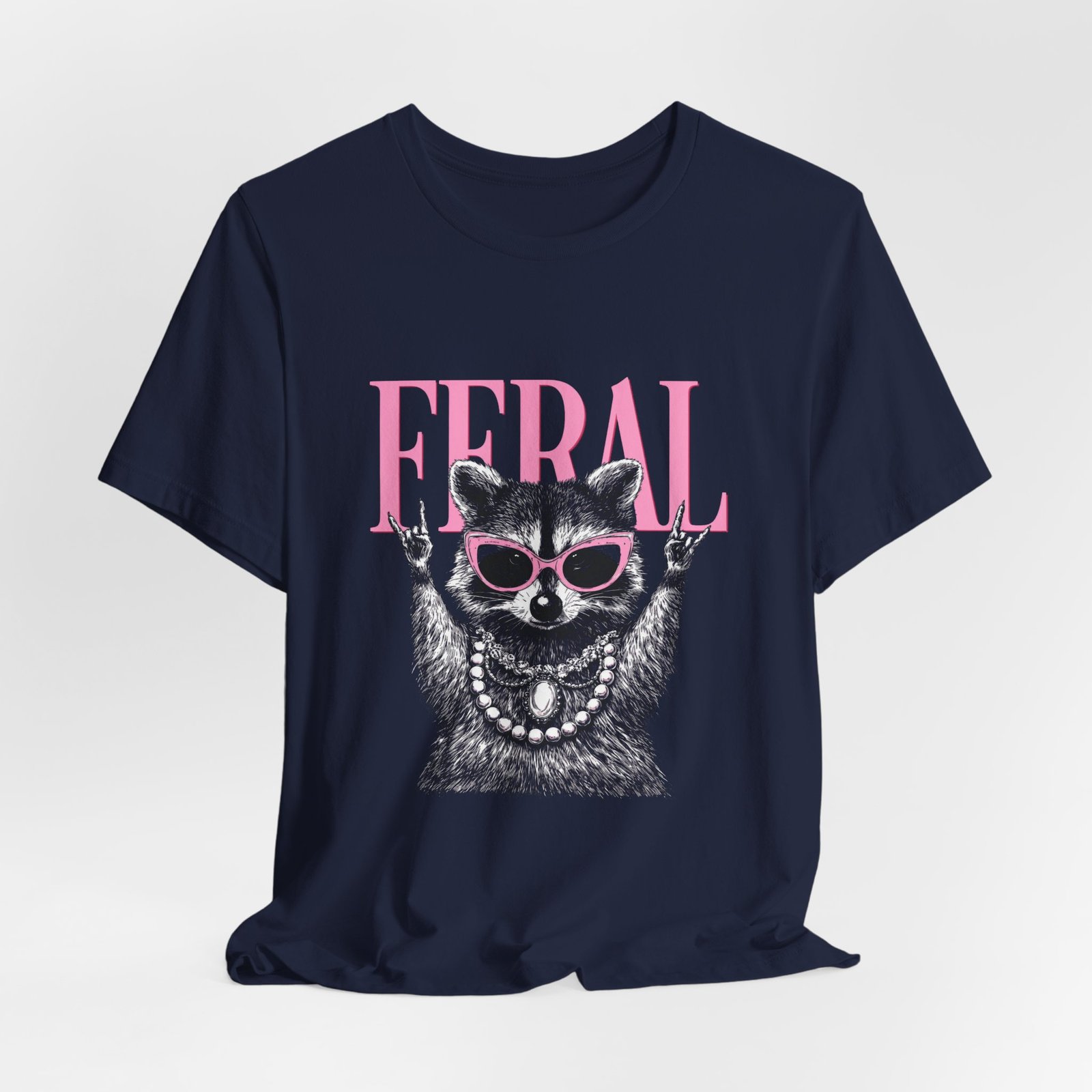Feral Raccoon Pink Sunglasses Pearl Attitude Graphic Tee - Image 36