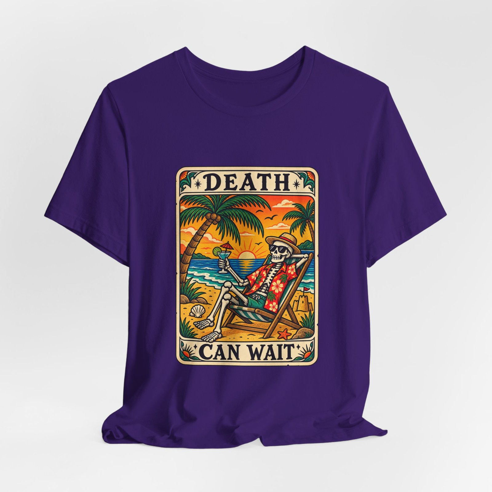 Beach Vacation Skeleton Tarot Card Humor Graphic Tee - Image 28