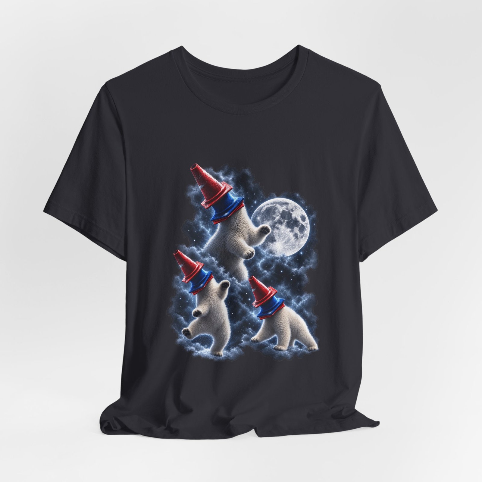 Surreal Polar Bears With Traffic Cones Moon Humor Graphic Tee - Image 12