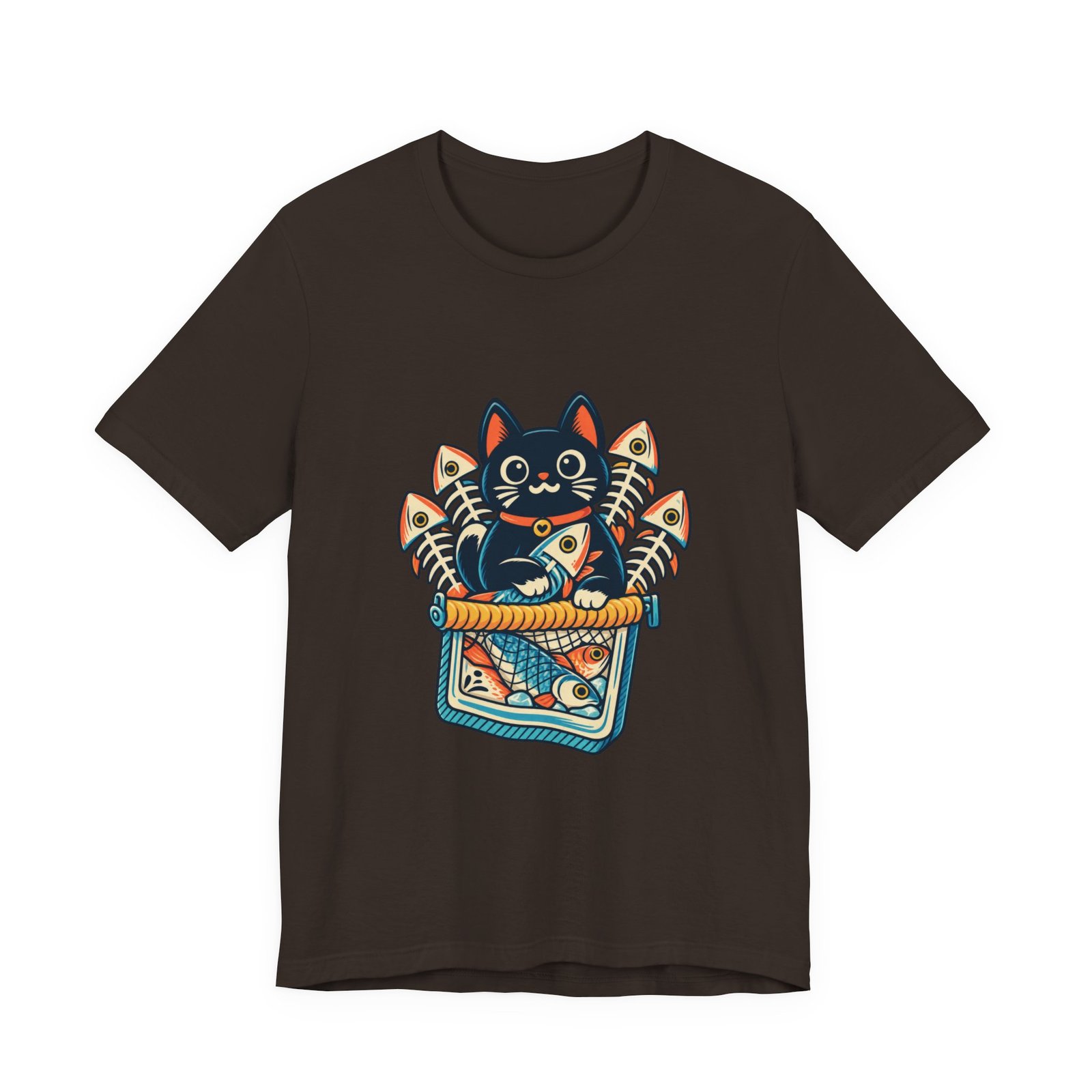 Cute Cat Sardine Fish Crate Cartoon Graphic Tee - Image 9