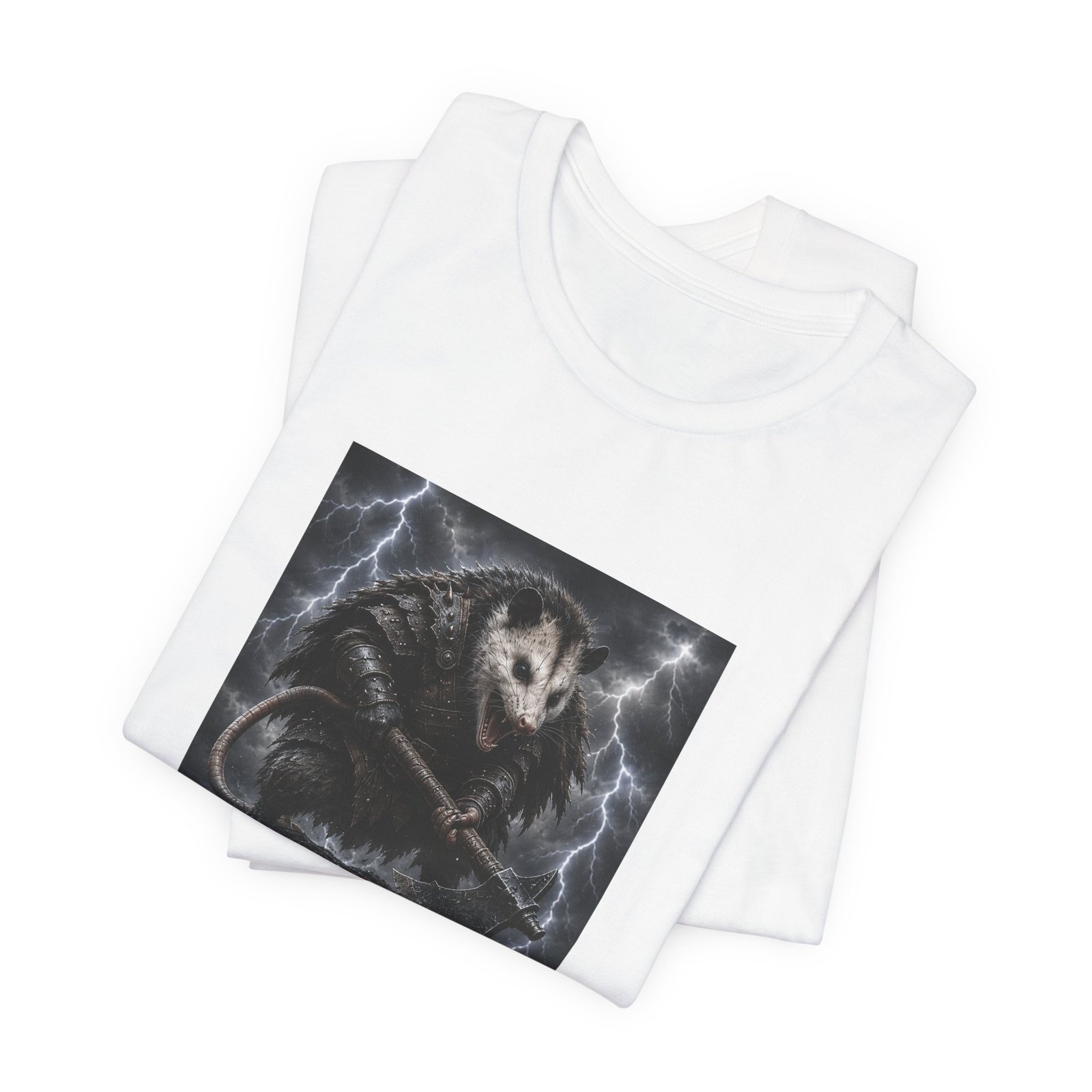Opossum Warrior With Axe Lightning Storm Graphic Tee - Image 3
