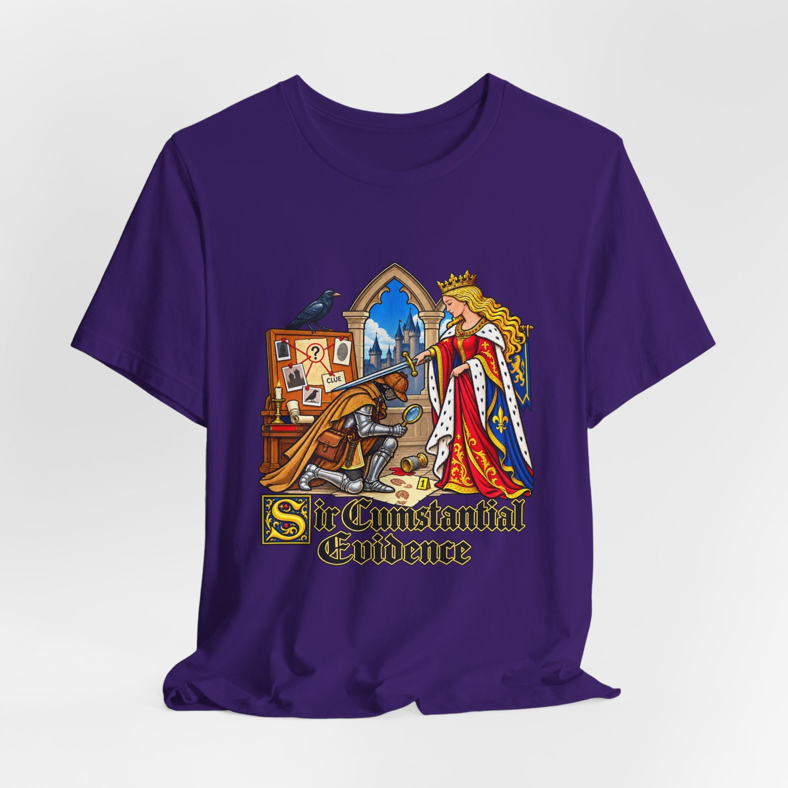 Sir Cumstantial Evidence Medieval Mystery Graphic Tee - Image 40