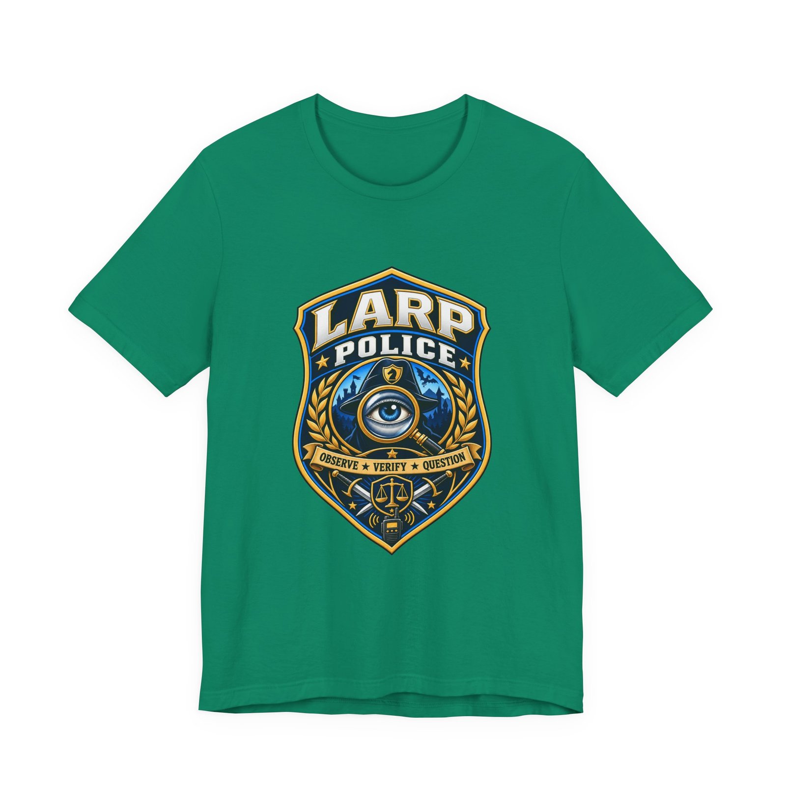 LARP Police Observe Verify Question Badge Tee - Image 25
