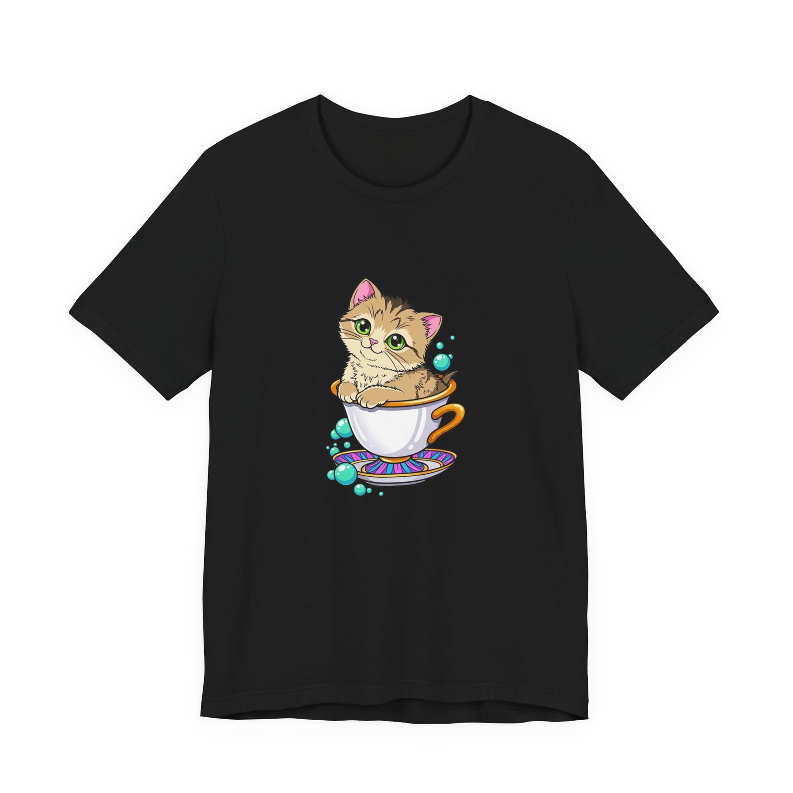 Cute Green Eyed Kitten in Teacup with Blue Bubbles - Image 5