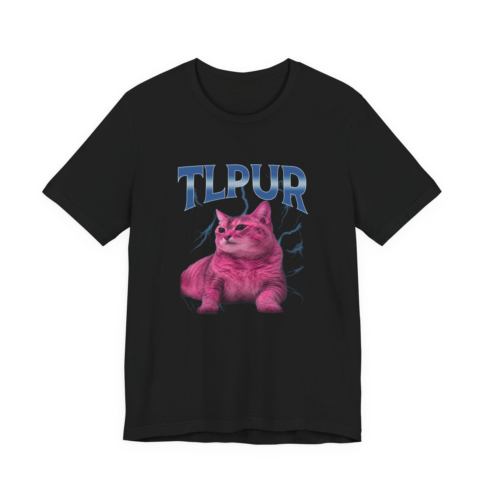 Bootleg TLPUR Meme Pink Cat Blue Splash Graphic Graphic Tee - Image 5