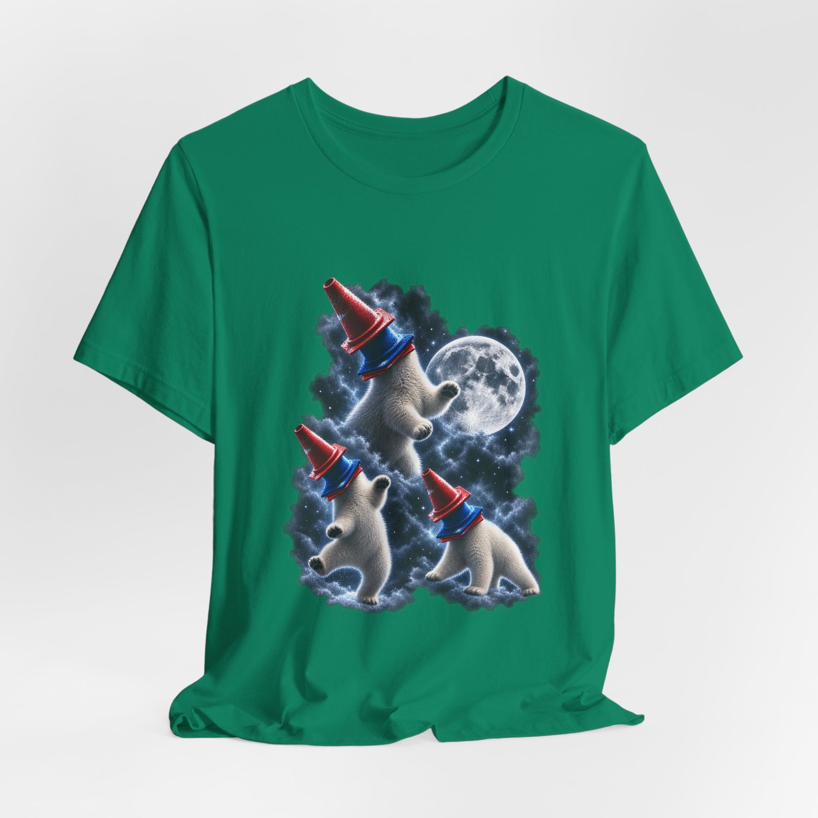 Surreal Polar Bears With Traffic Cones Moon Humor Graphic Tee - Image 16