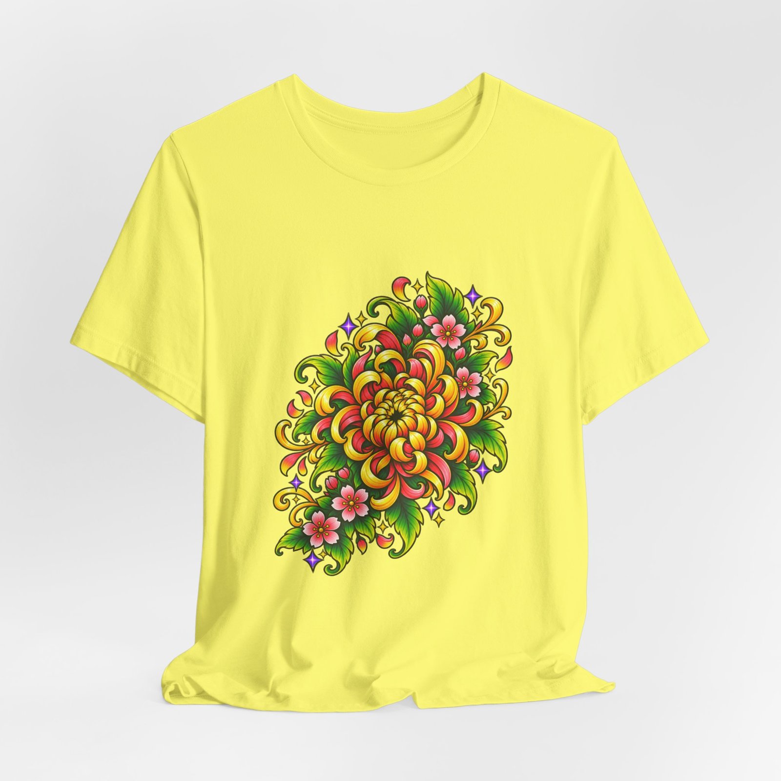 Vivid Chrysanthemum Floral Blossom Graphic Tee - Image 20