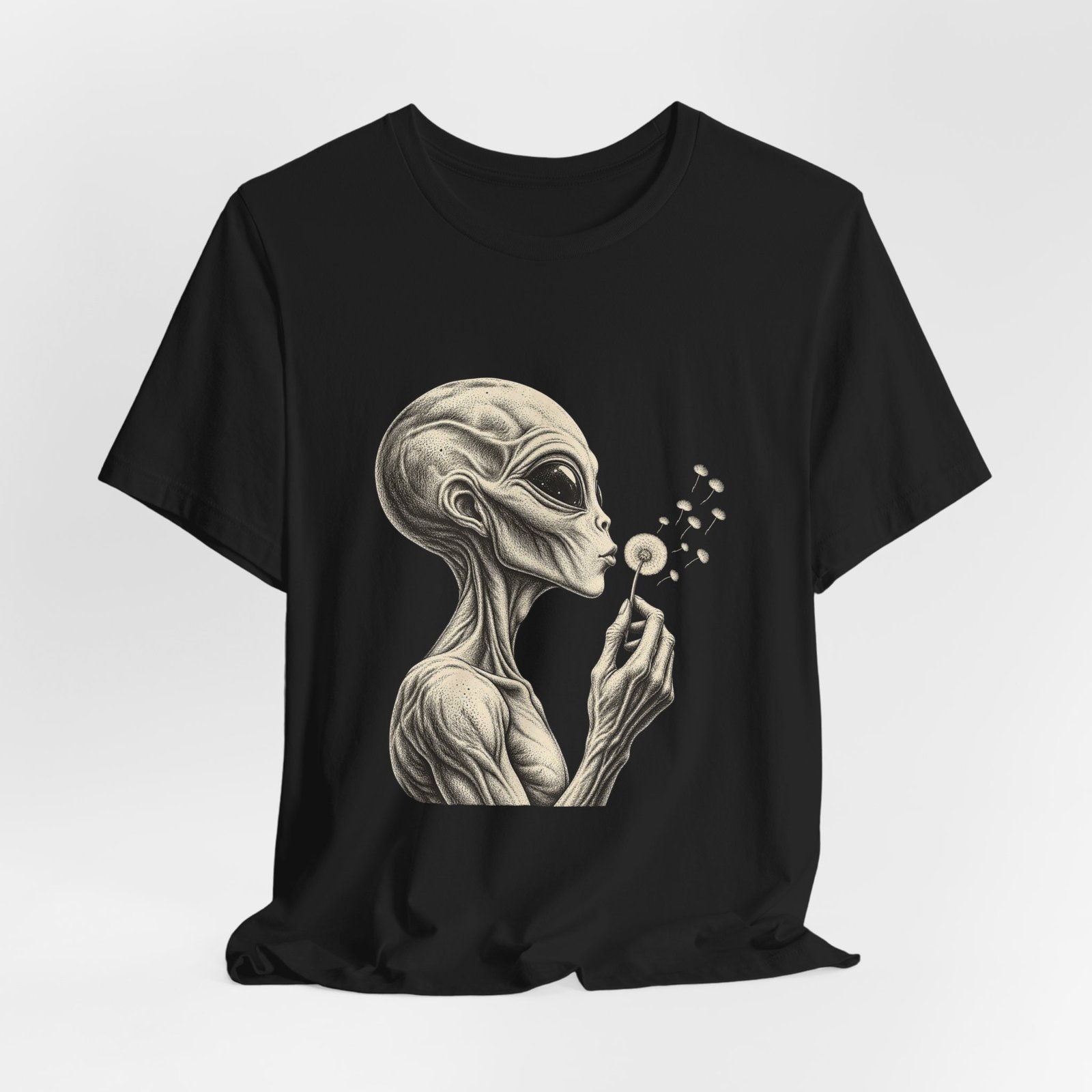 Alien Blowing Dandelion Seeds Wishful Extraterrestrial Wonder Tee - Image 16