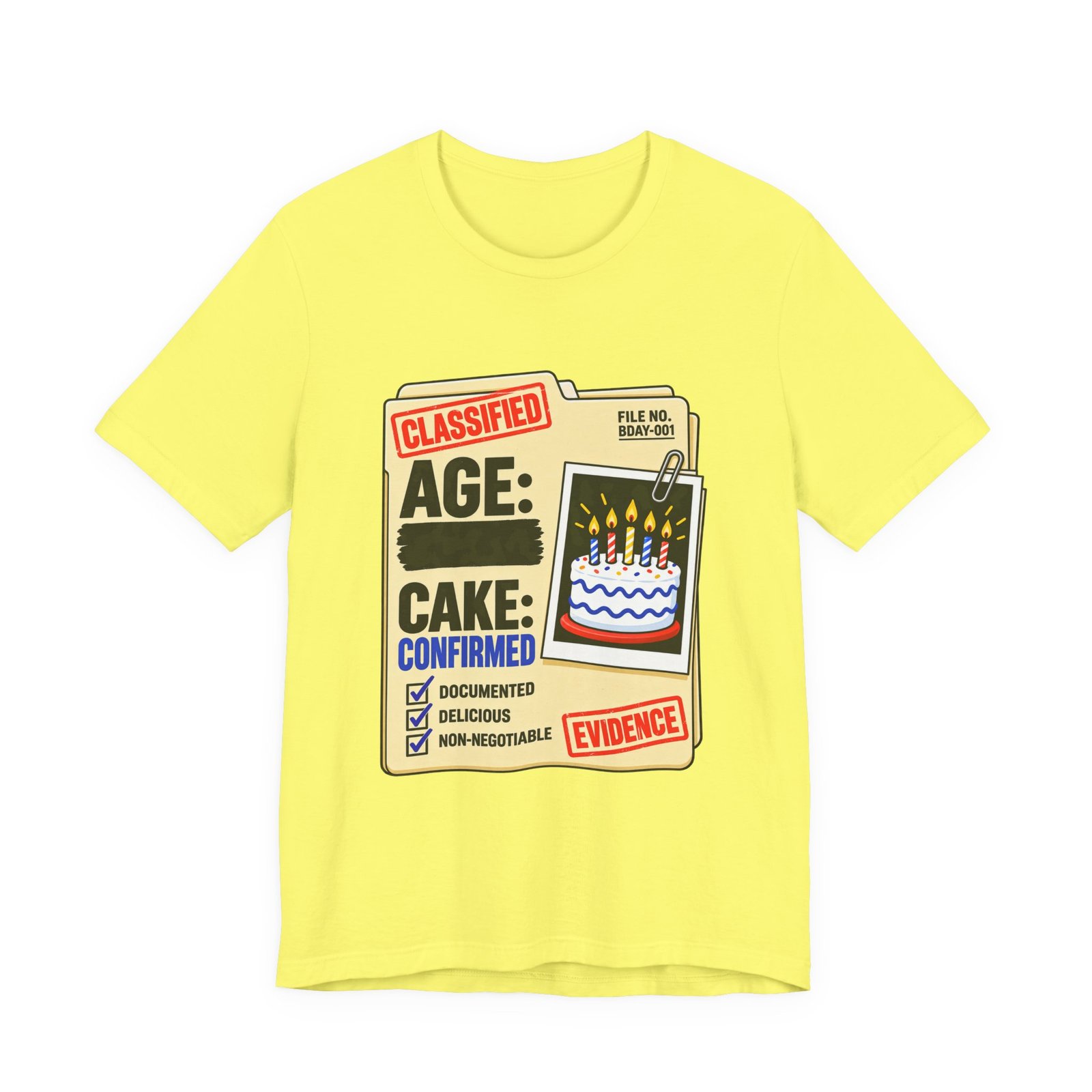 Classified Birthday Cake Funny Case Dossier Graphic Tee - Image 17