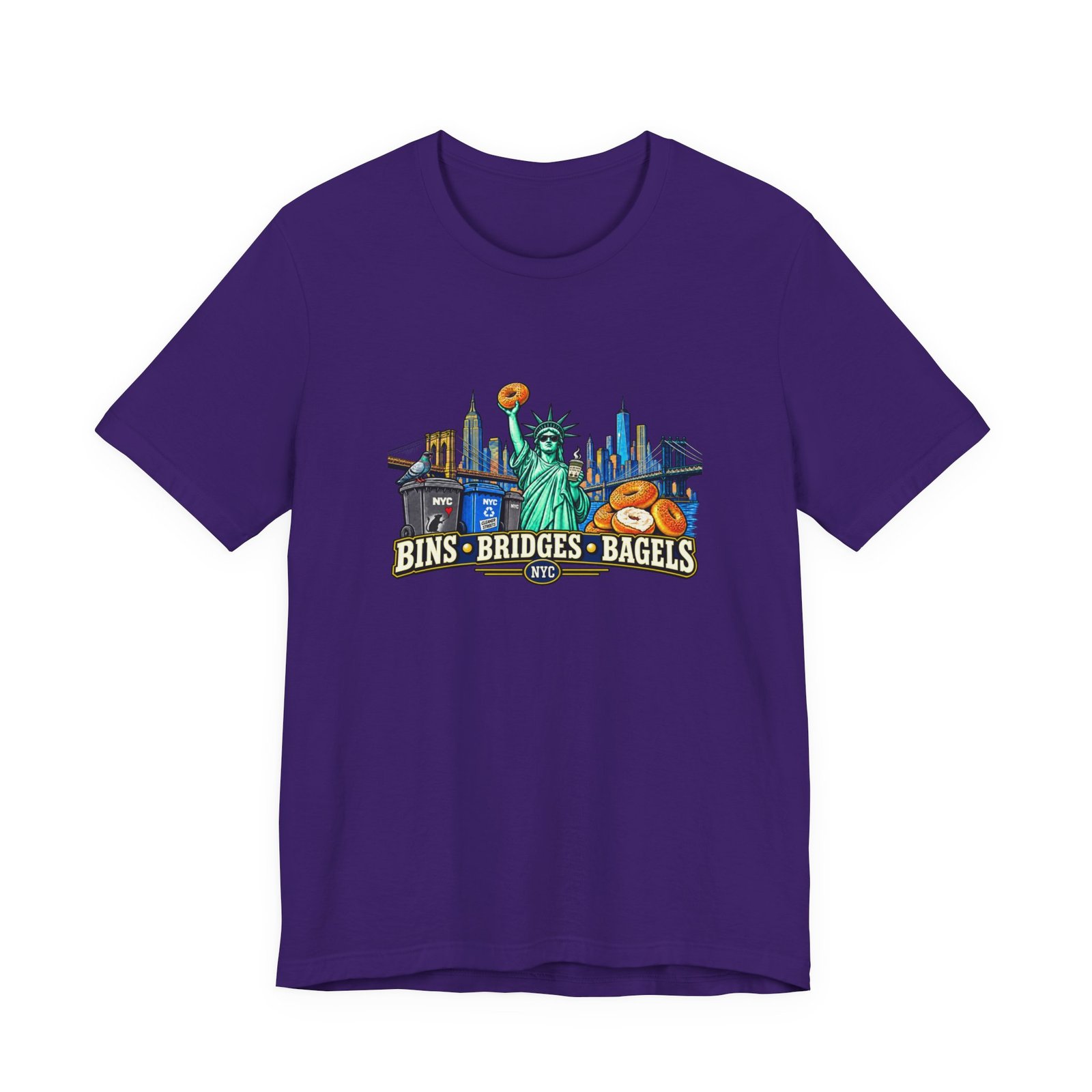 NYC Cleaner Streets Liberty Bagels Bridges Bins Graphic Tee - Image 37