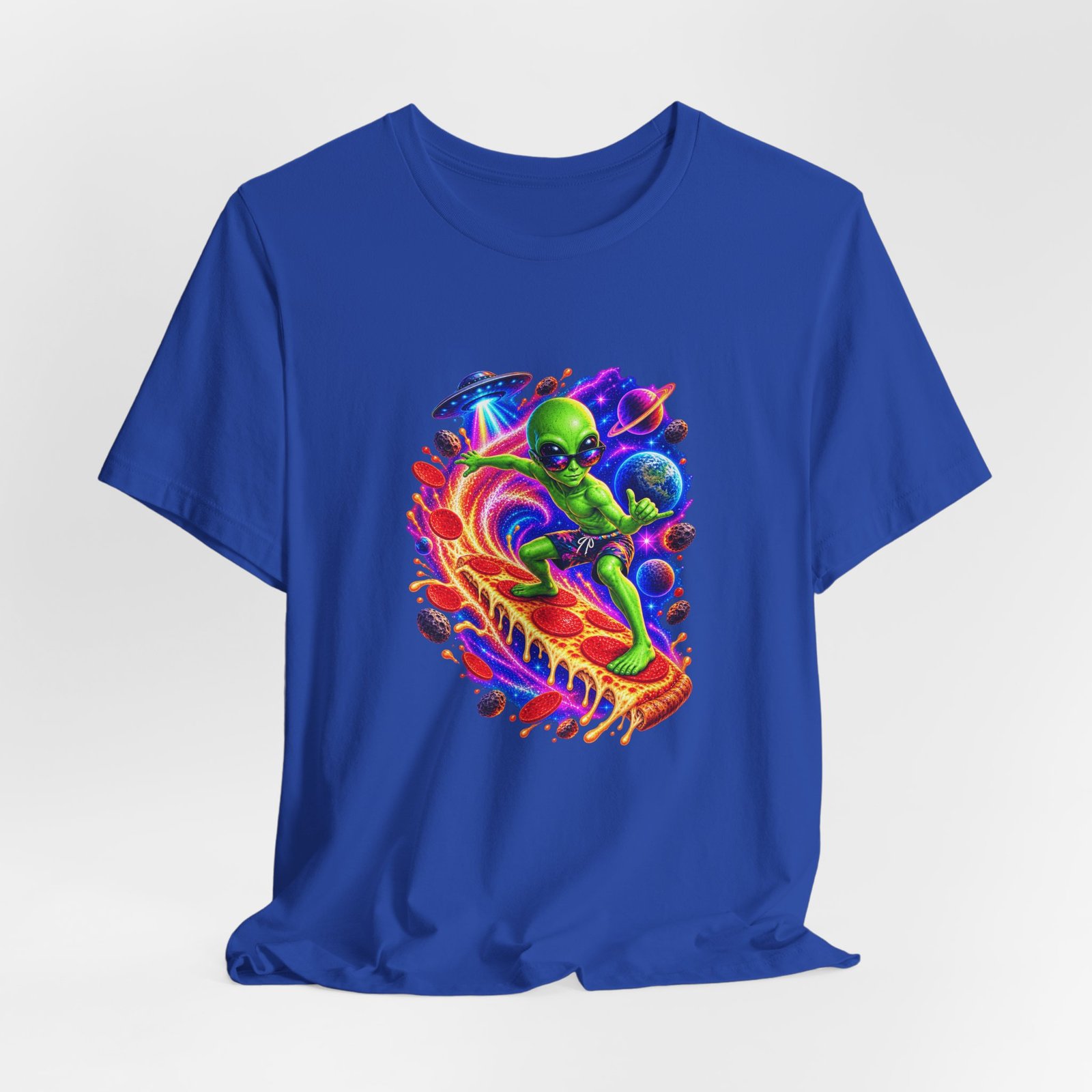 Alien Pizza Space Surfer Graphic Tee - Image 32