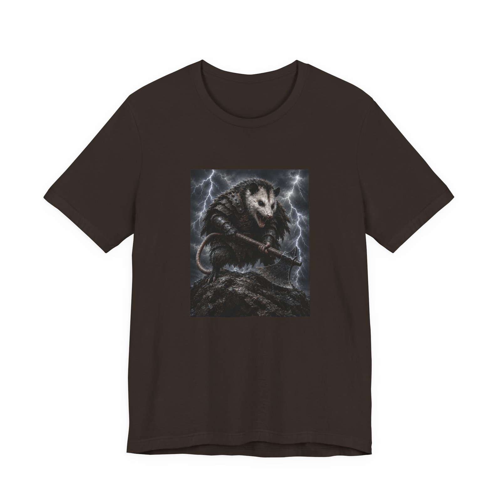 Opossum Warrior With Axe Lightning Storm Graphic Tee - Image 9