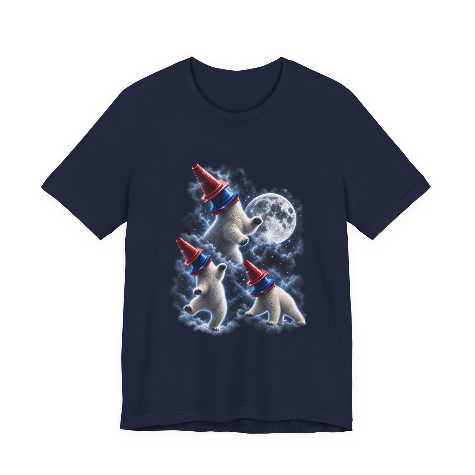 Surreal Polar Bears With Traffic Cones Moon Humor Graphic Tee - Image 21