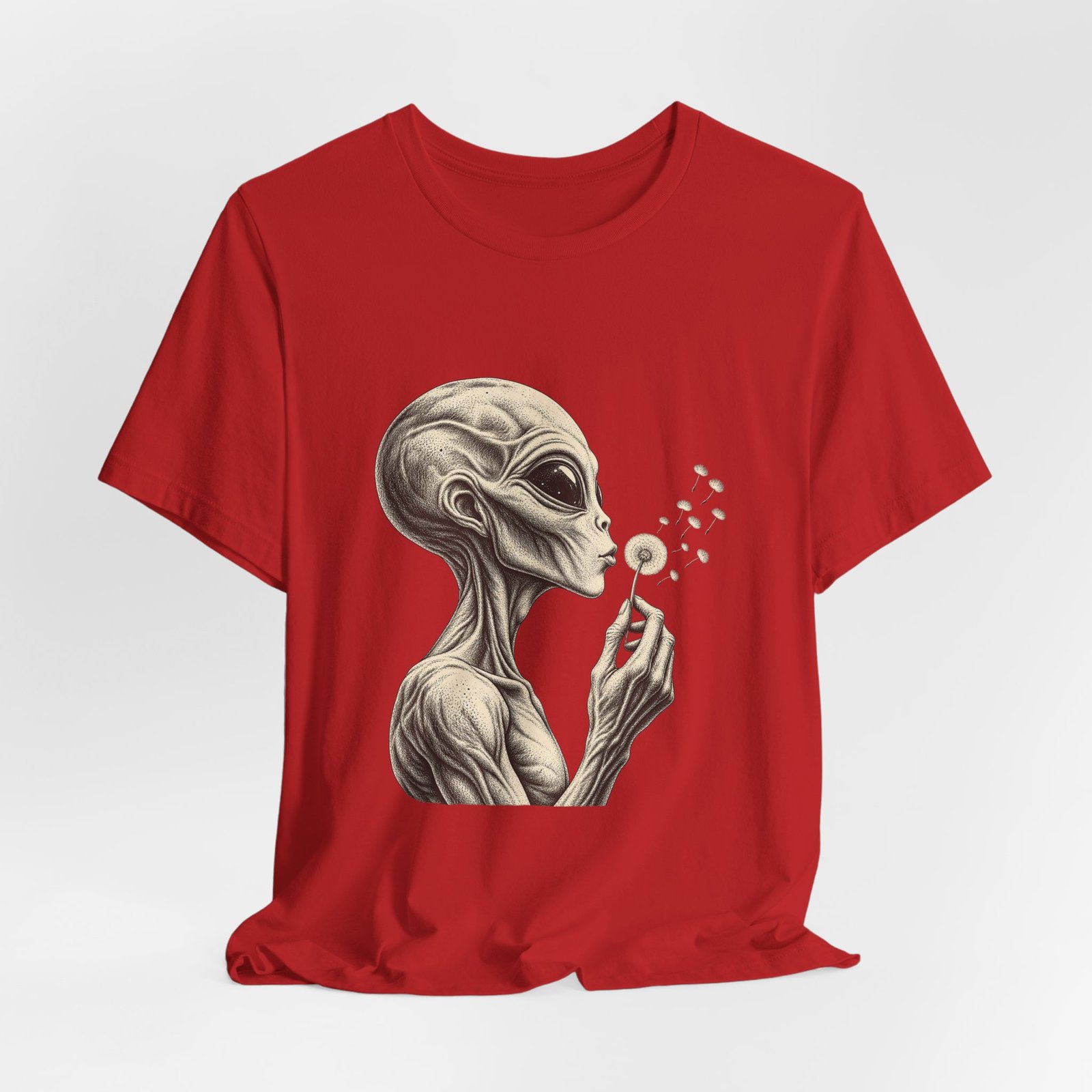 Alien Blowing Dandelion Seeds Wishful Extraterrestrial Wonder Tee - Image 48