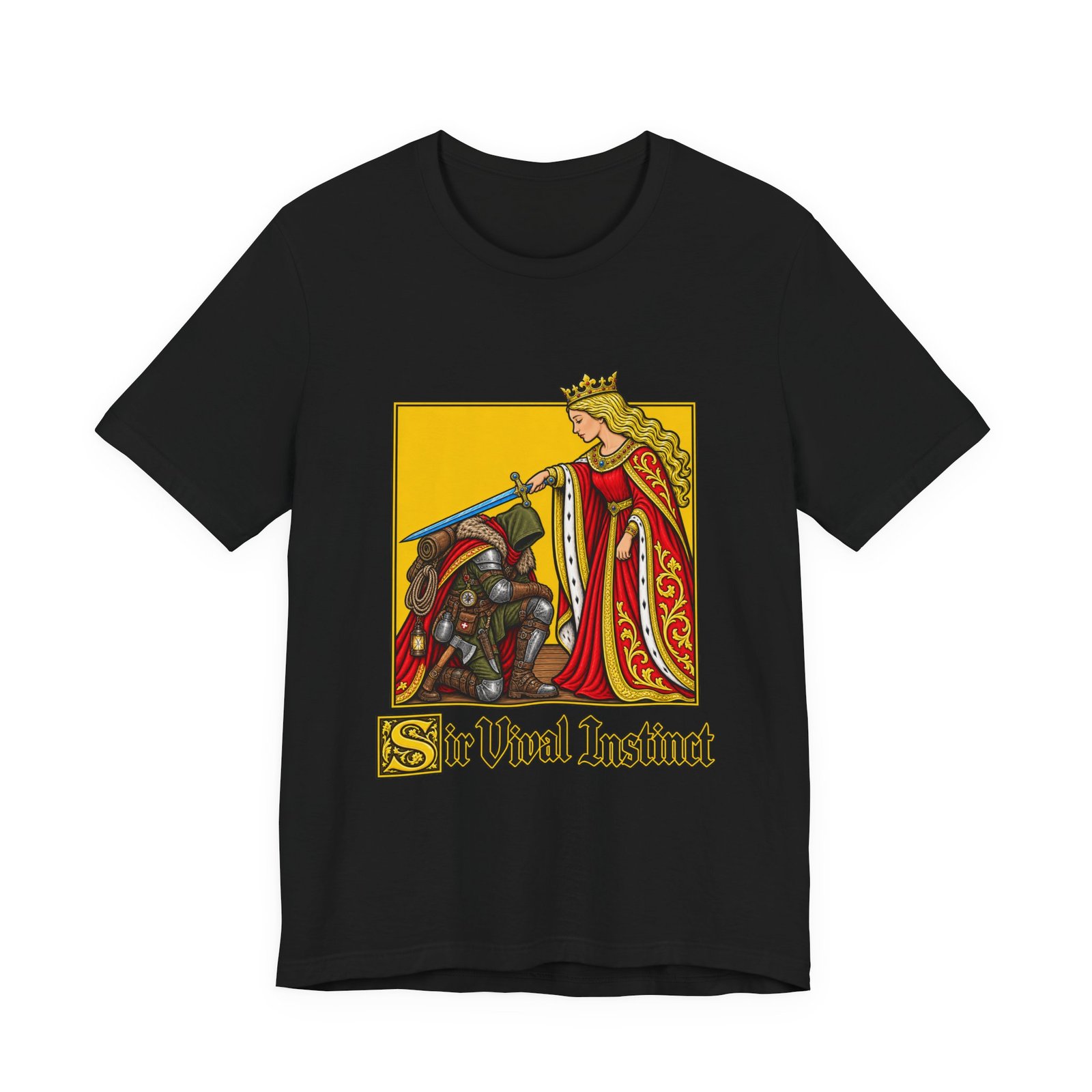 Sir Vival Instinct Medieval Survivalist Pun Graphic Tee - Image 13