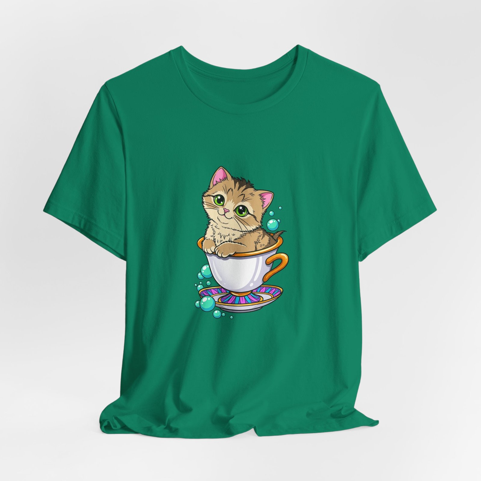 Cute Green Eyed Kitten in Teacup with Blue Bubbles - Image 16