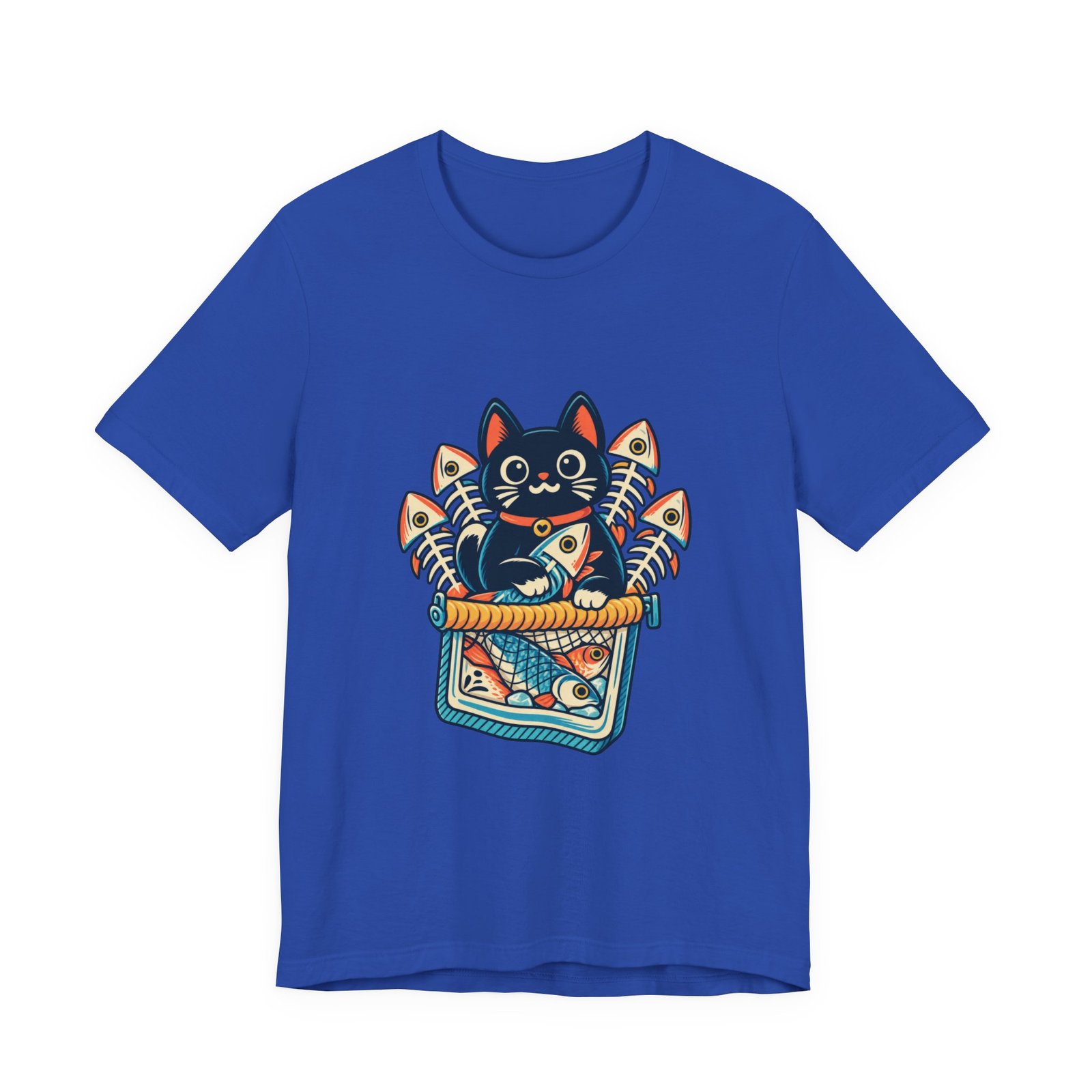 Cute Cat Sardine Fish Crate Cartoon Graphic Tee - Image 29