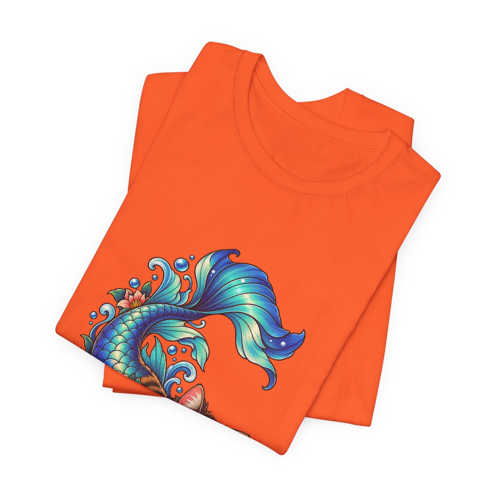 Cute Mermaid Cat Turquoise Tail Ocean Flowers Graphic Tee - Image 7