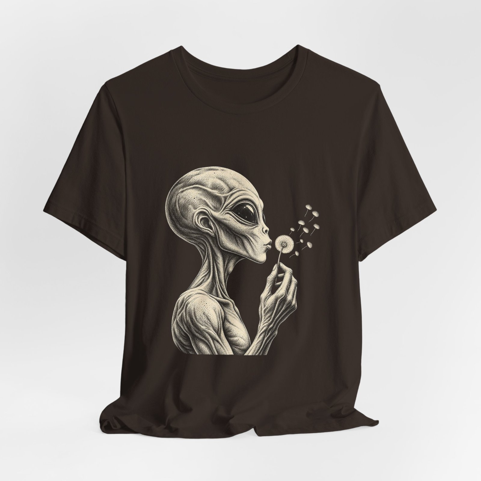 Alien Blowing Dandelion Seeds Wishful Extraterrestrial Wonder Tee - Image 12