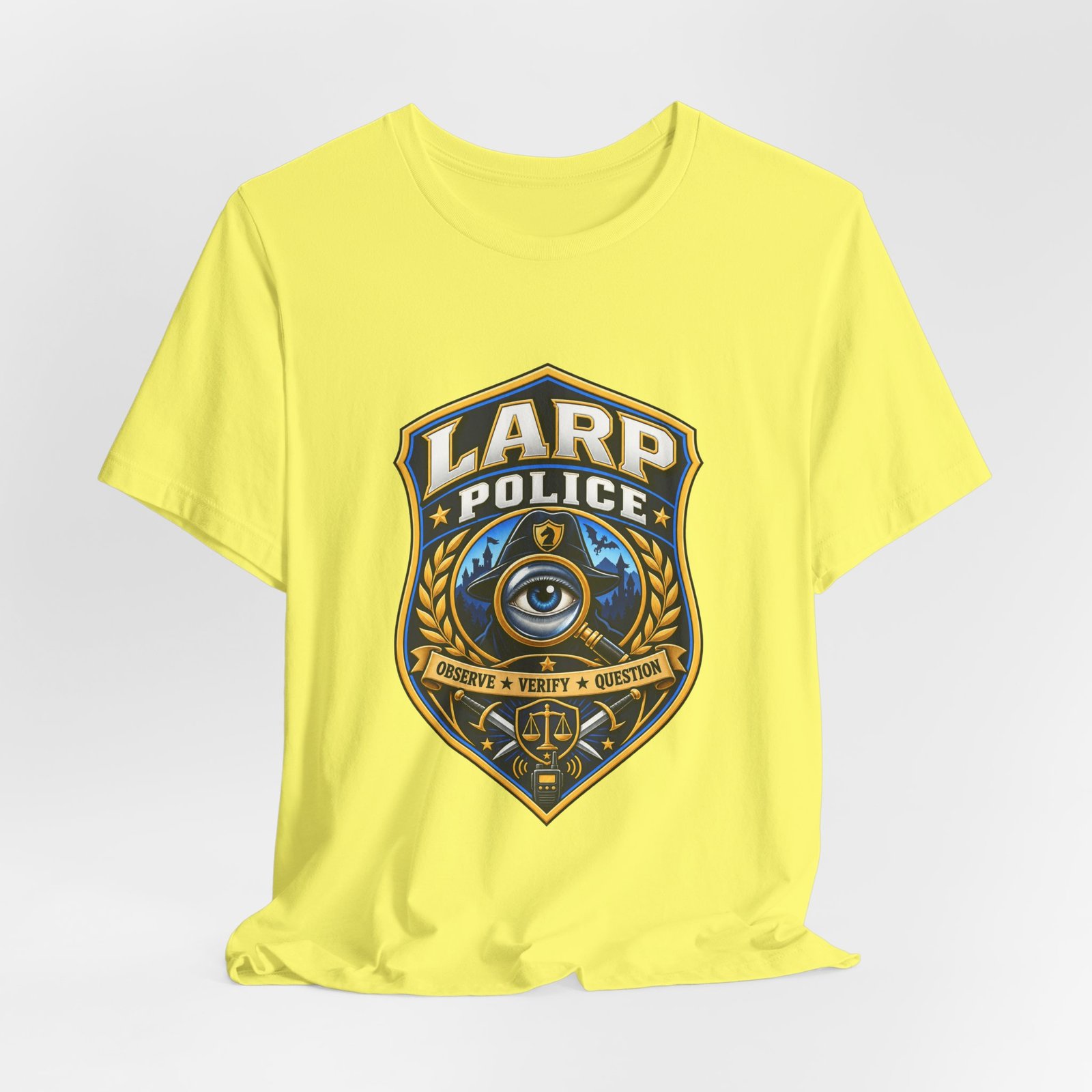 LARP Police Observe Verify Question Badge Tee - Image 20