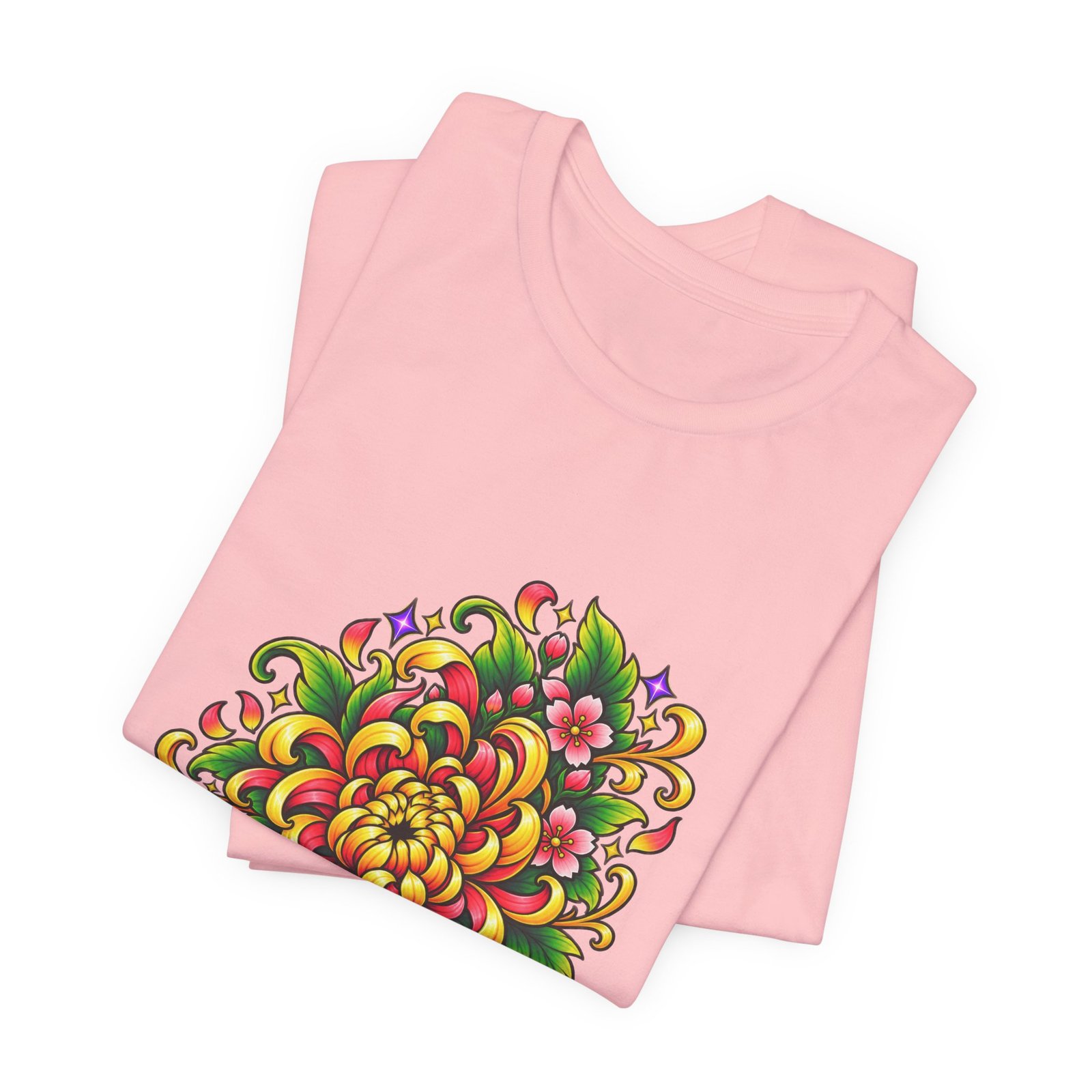Vivid Chrysanthemum Floral Blossom Graphic Tee - Image 43