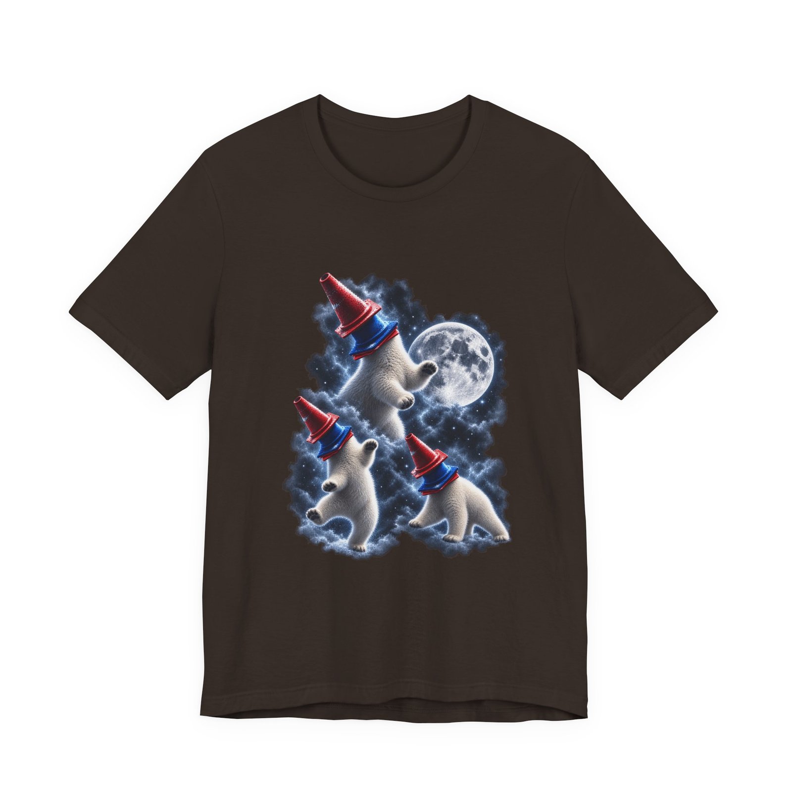 Surreal Polar Bears With Traffic Cones Moon Humor Graphic Tee
