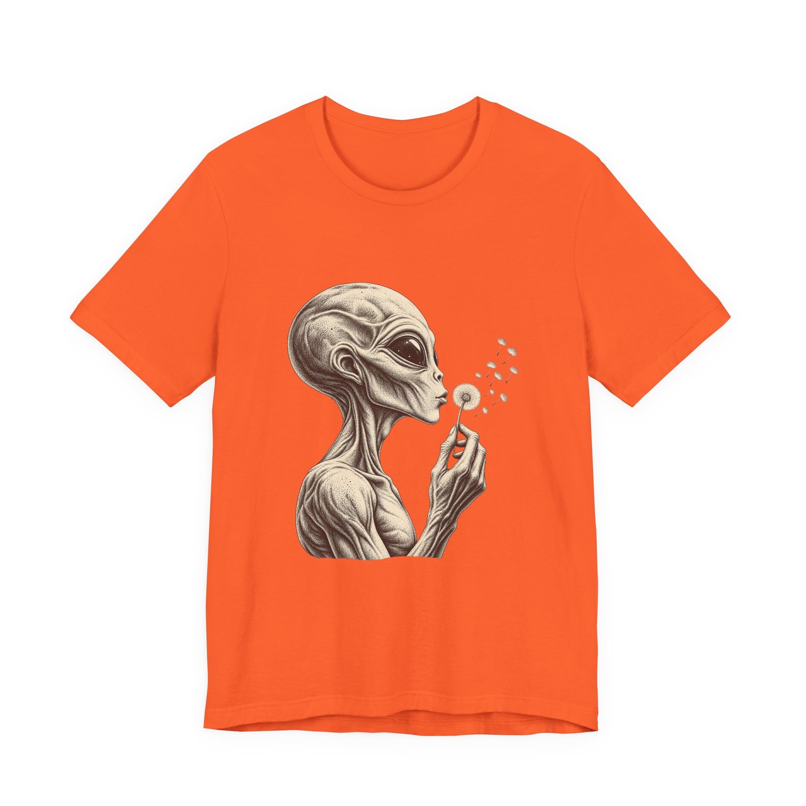 Alien Blowing Dandelion Seeds Wishful Extraterrestrial Wonder Tee - Image 5