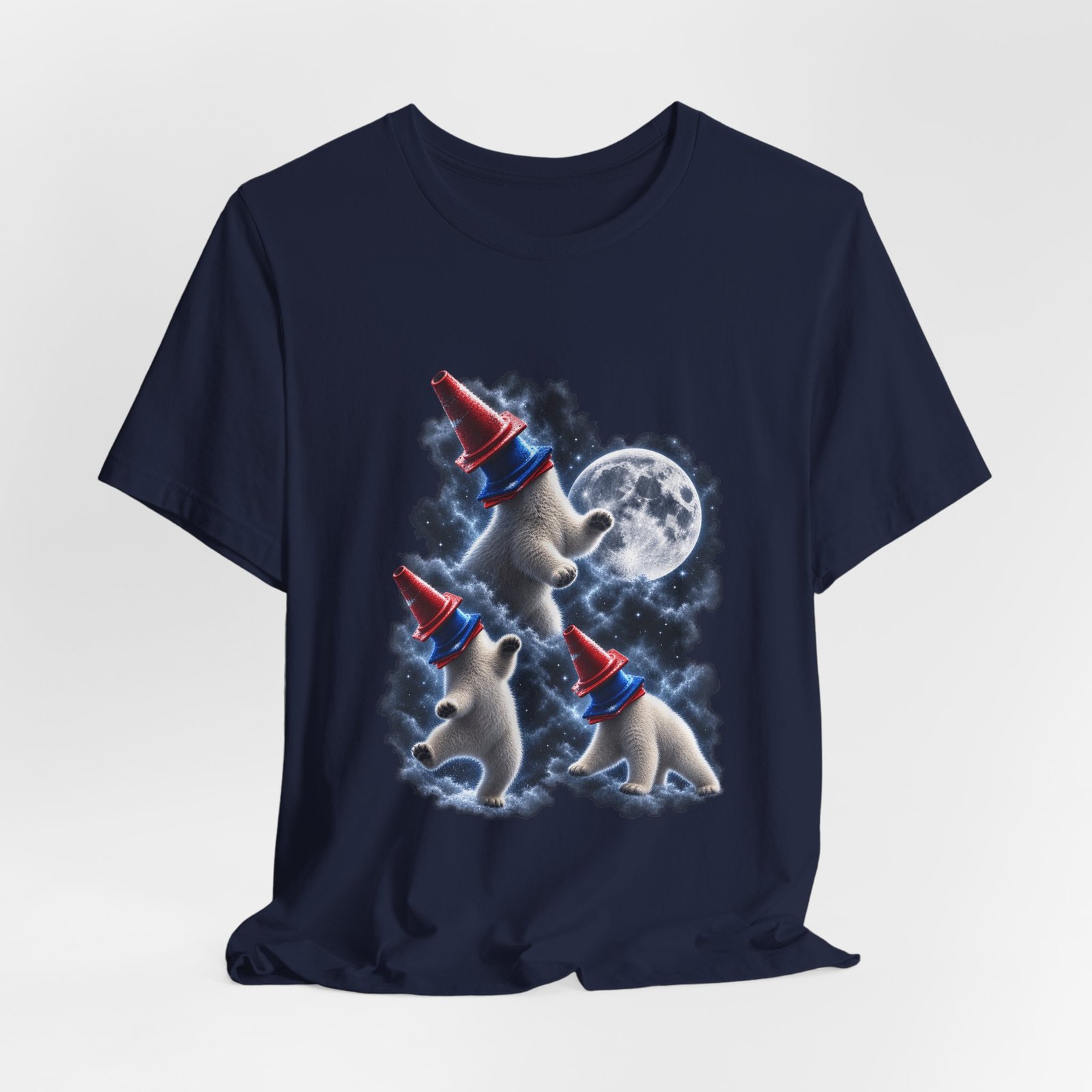Surreal Polar Bears With Traffic Cones Moon Humor Graphic Tee - Image 24