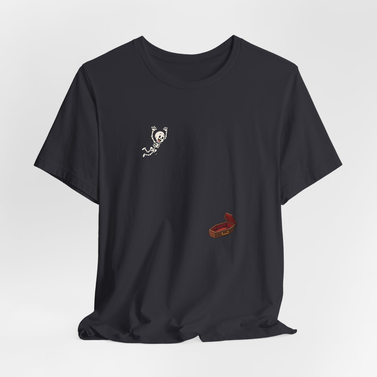 Funny Skeleton Jumping Into Coffin Halloween Humor Graphic Tee - Image 12