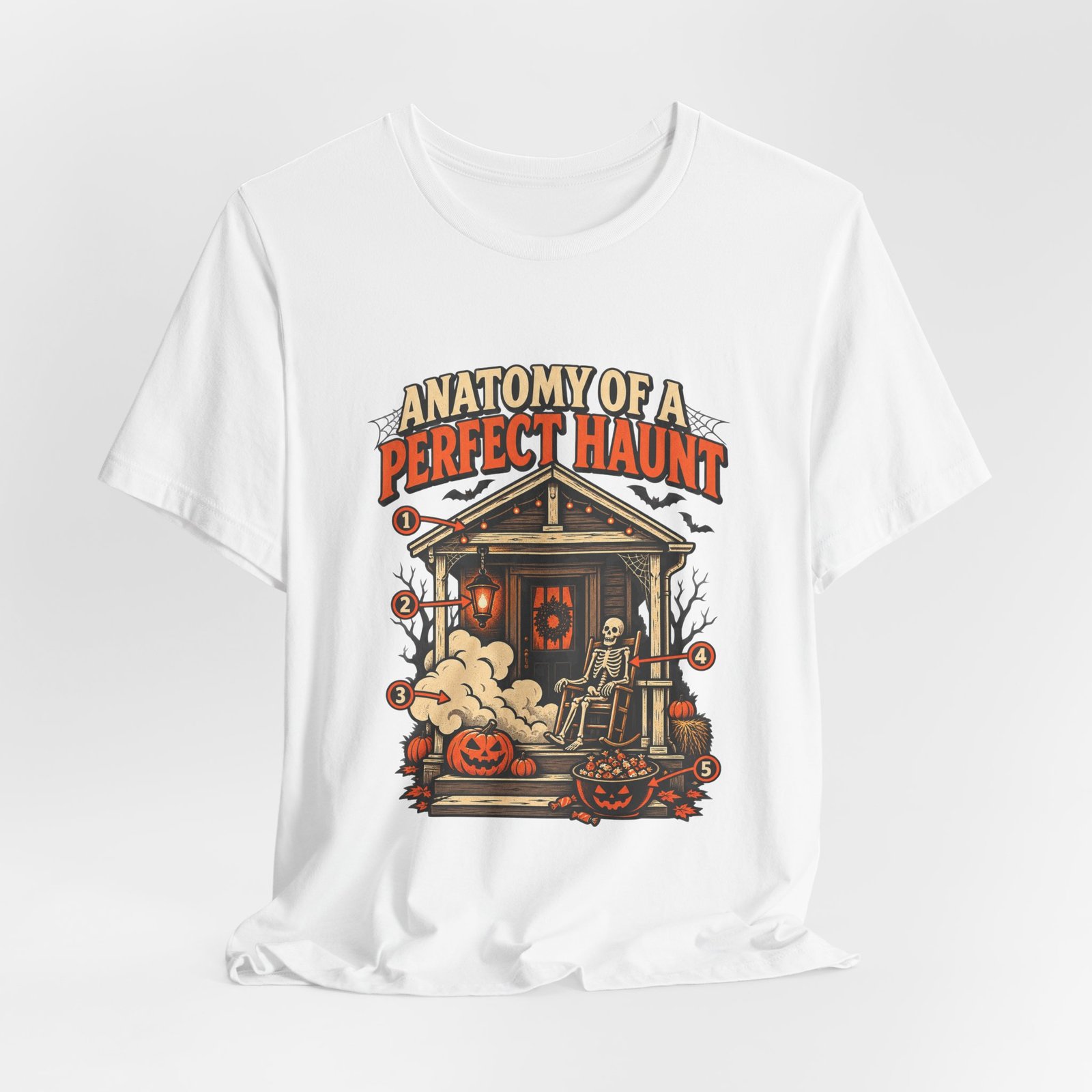 Anatomy Of A Haunted Porch Halloween Ghost Graphic Tee - Image 4