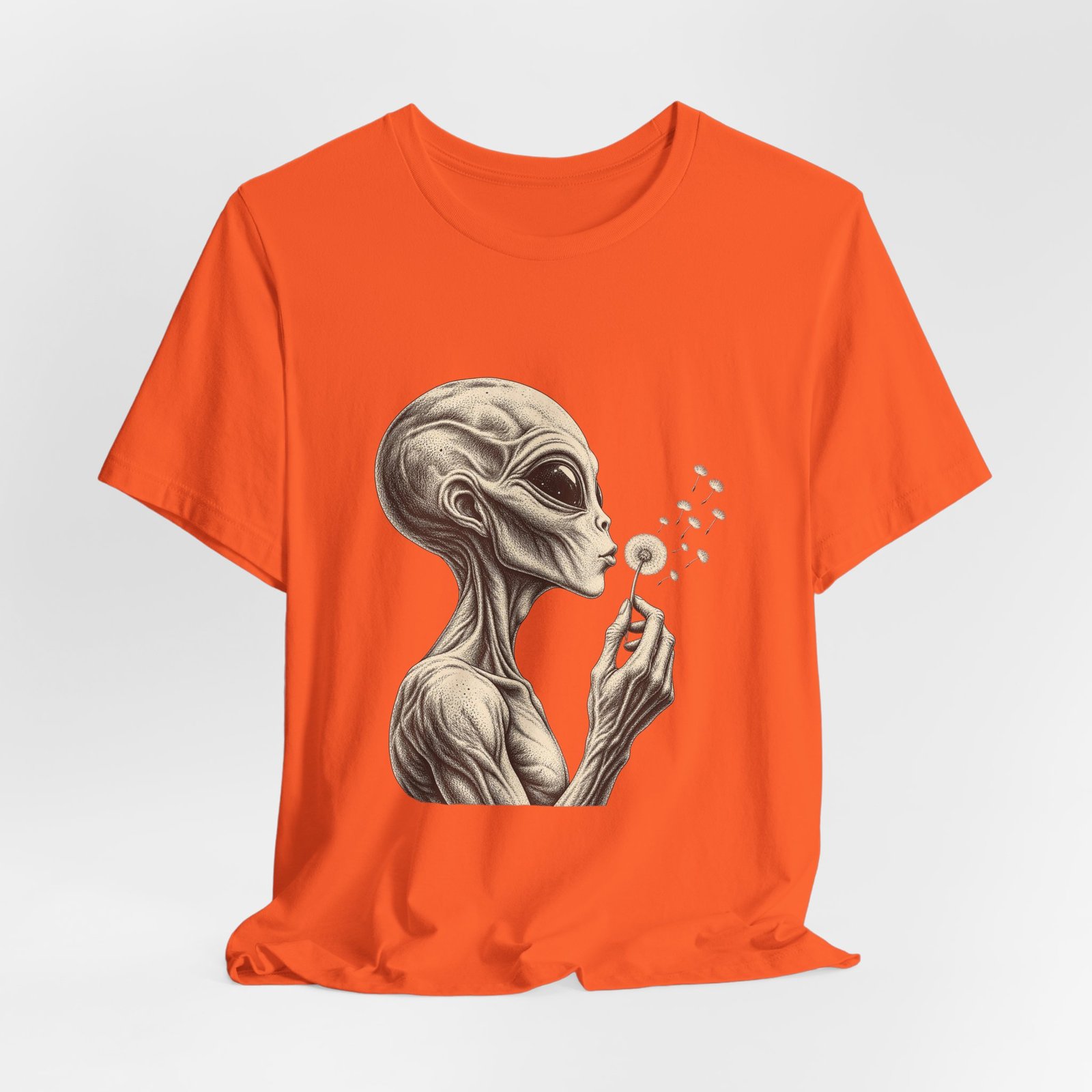 Alien Blowing Dandelion Seeds Wishful Extraterrestrial Wonder Tee - Image 8