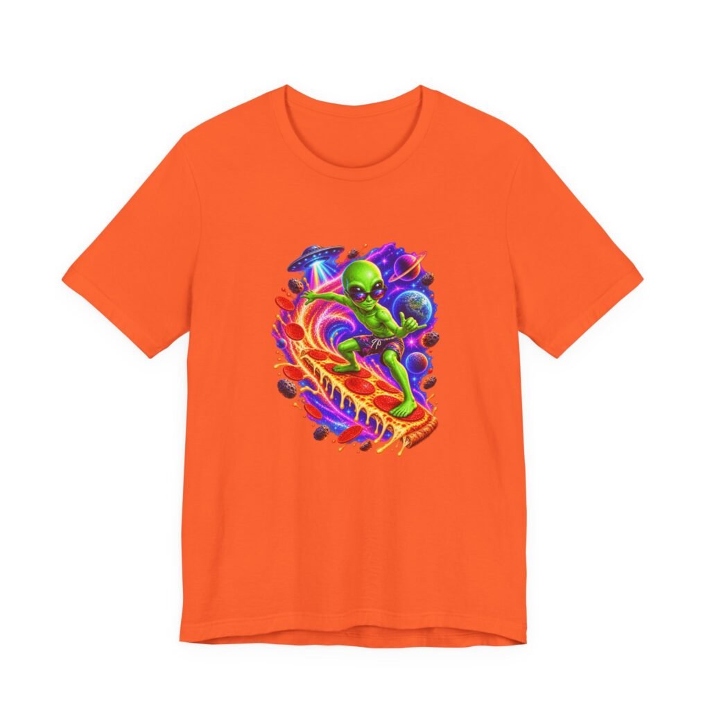 Alien Pizza Space Surfer Graphic Tee