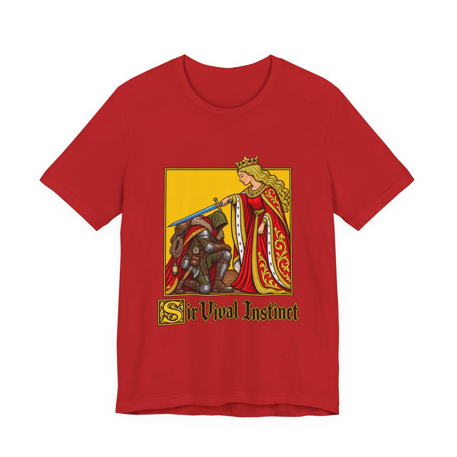 Sir Vival Instinct Medieval Survivalist Pun Graphic Tee - Image 45
