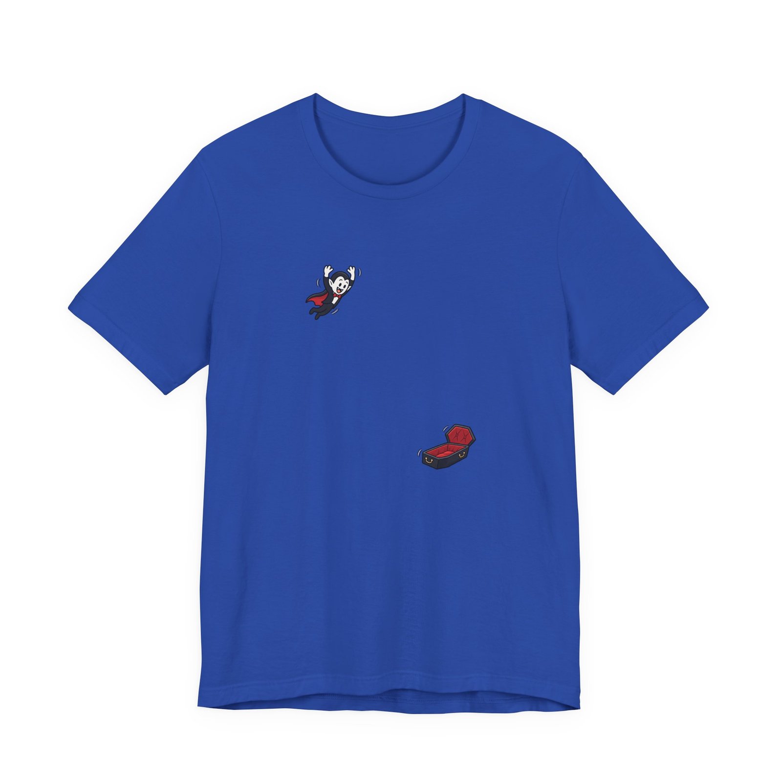 Cute Cartoon Vampire Jumping Into Coffin Halloween Graphic Tee - Image 17