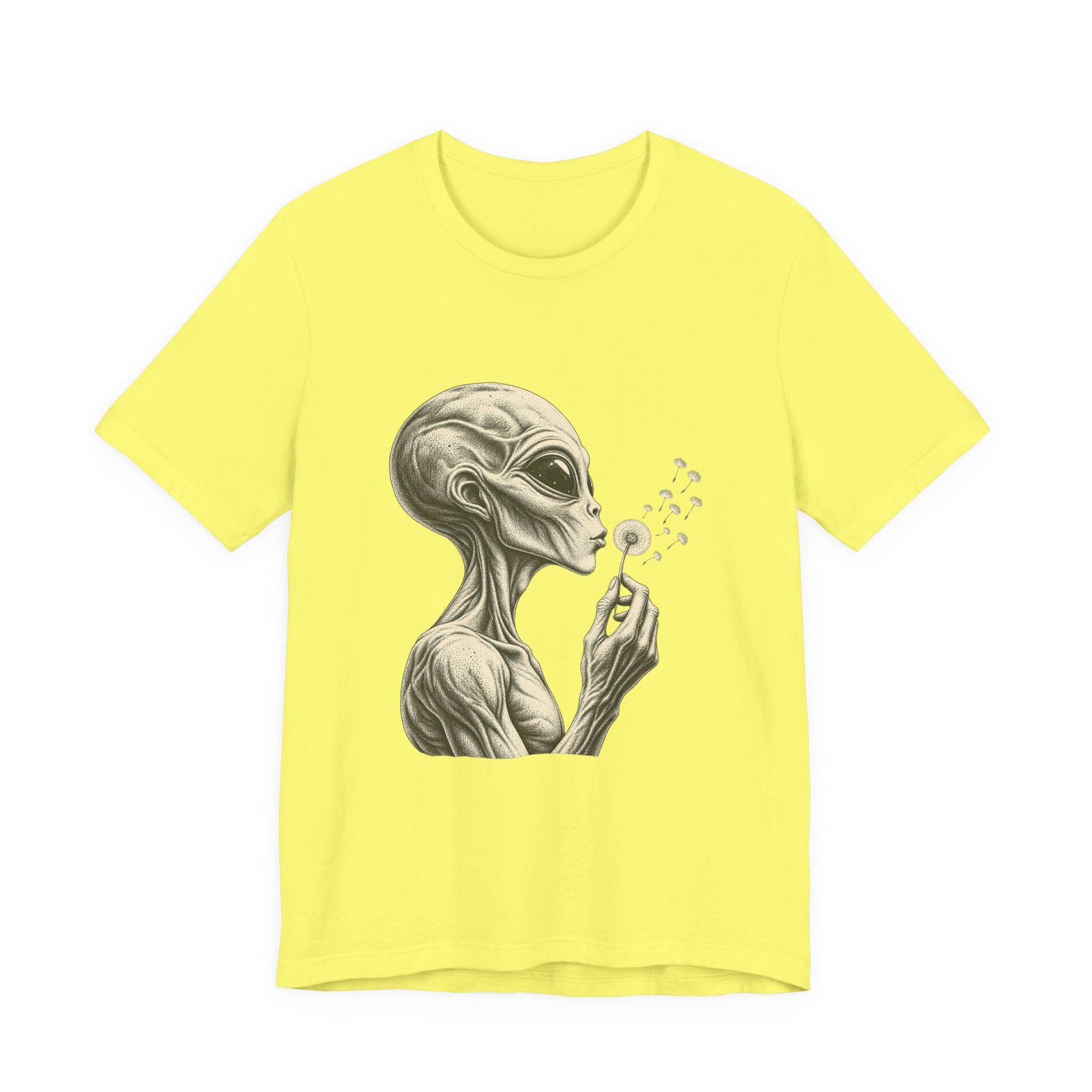 Alien Blowing Dandelion Seeds Wishful Extraterrestrial Wonder Tee - Image 17
