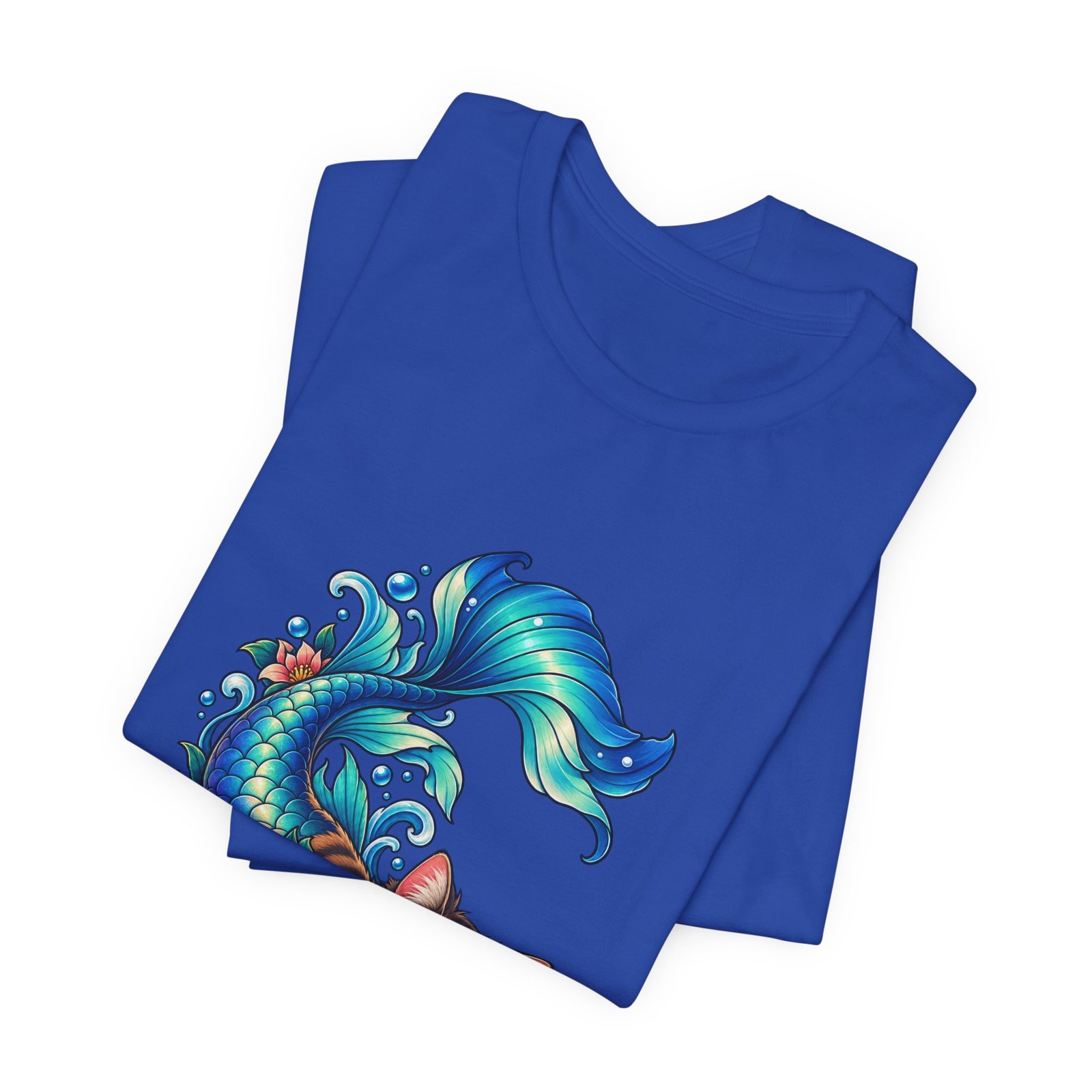 Cute Mermaid Cat Turquoise Tail Ocean Flowers Graphic Tee - Image 31