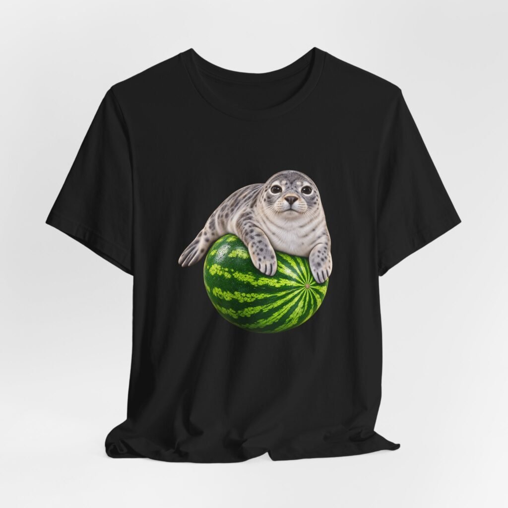 Cute Seal Pup Hugging Watermelon