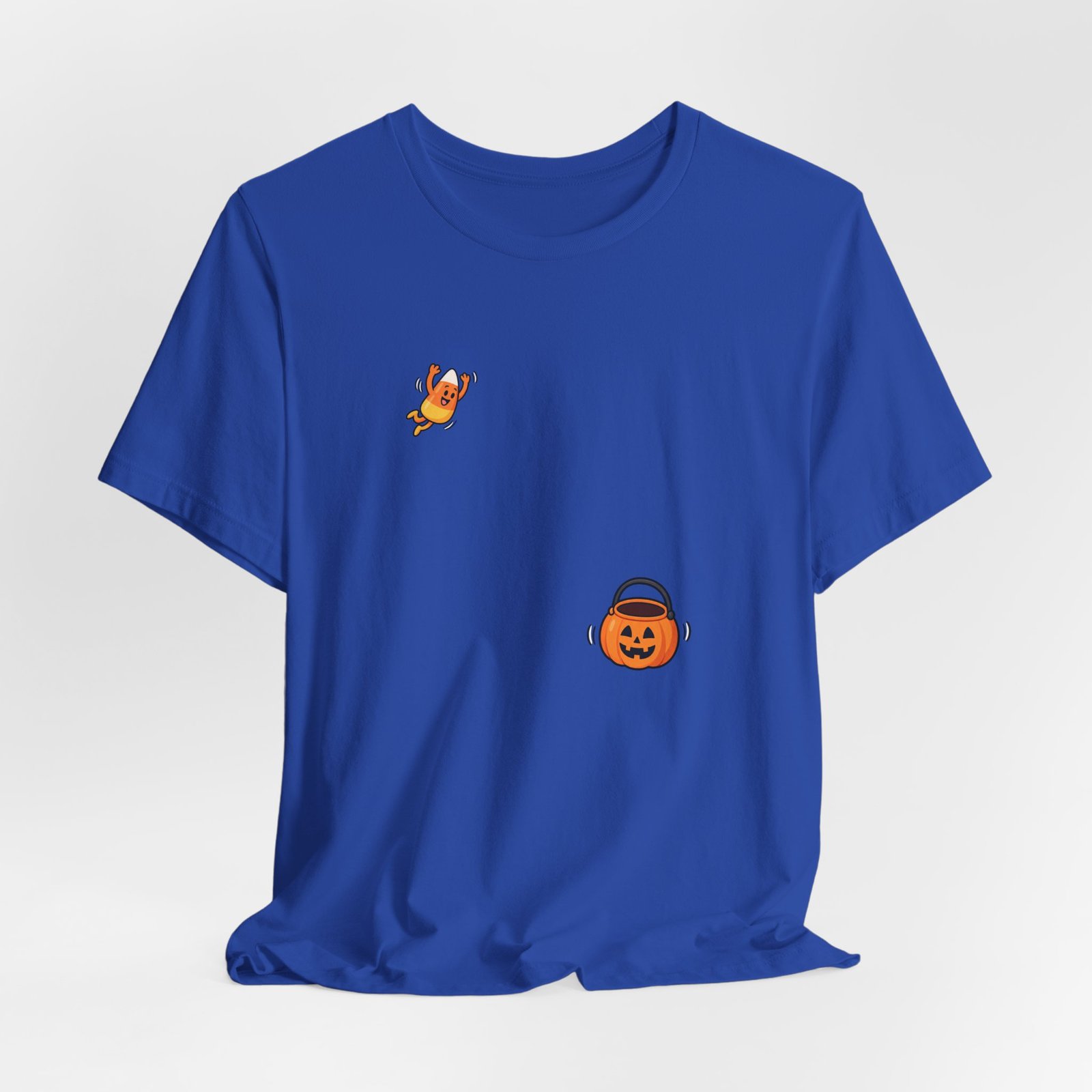Candy Corn Jumping Into Pumpkin Bucket Halloween Graphic Tee - Image 20