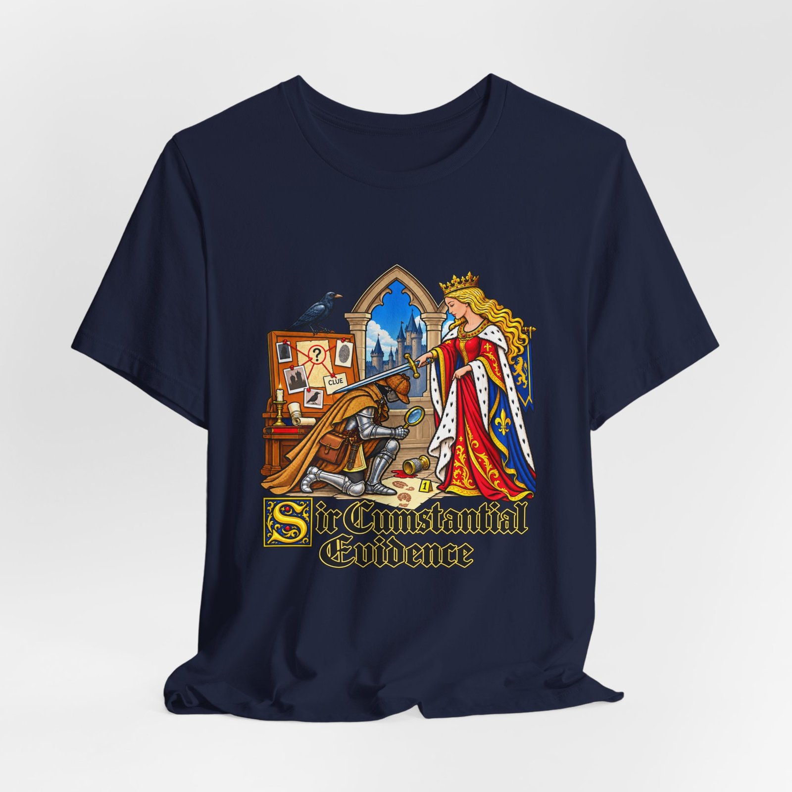 Sir Cumstantial Evidence Medieval Mystery Graphic Tee - Image 36