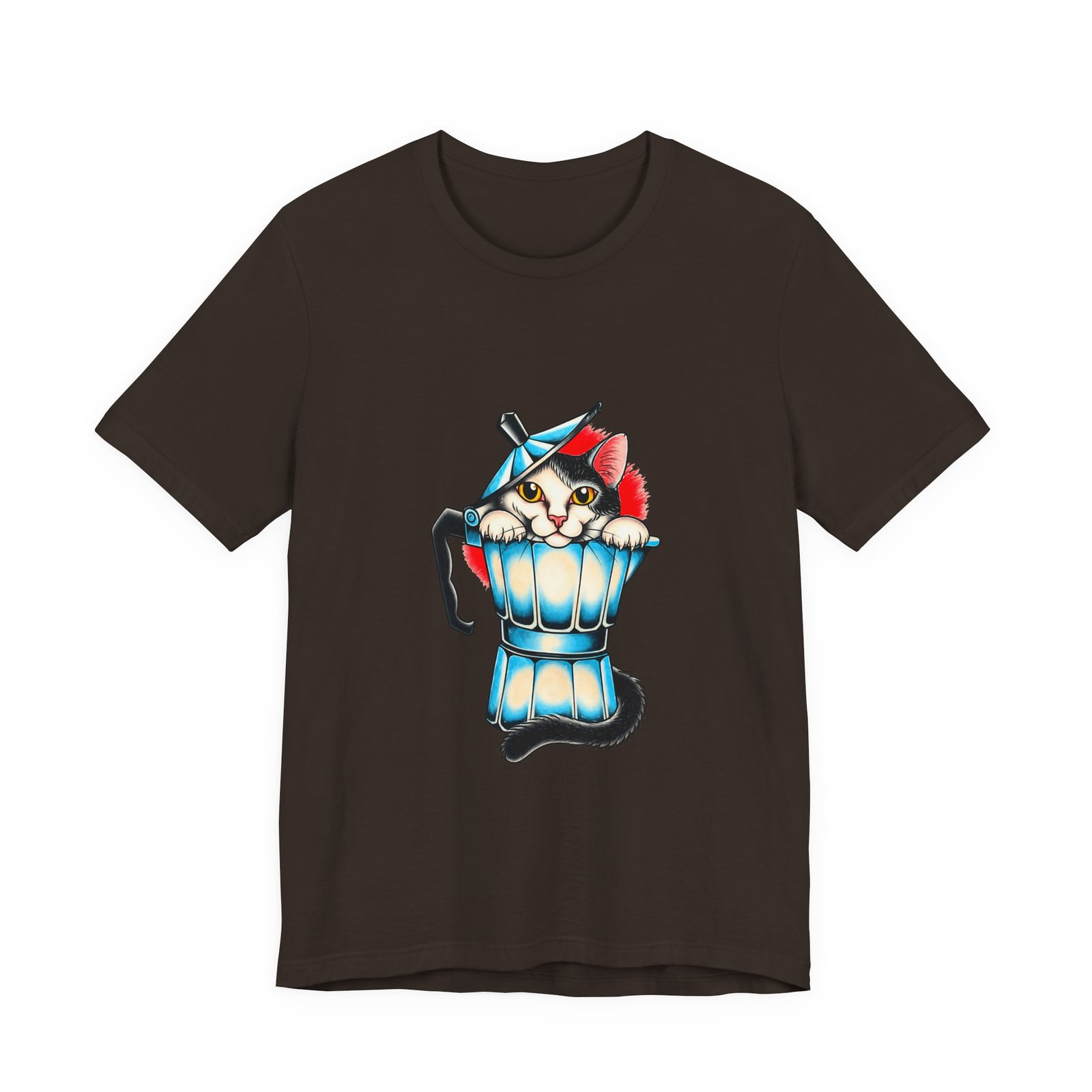 Cute Cat In Blue Moka Pot Coffee Lover Art Graphic Tee - Image 9