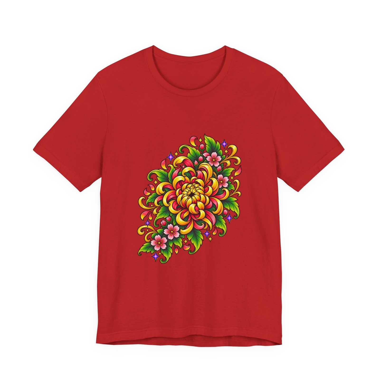 Vivid Chrysanthemum Floral Blossom Graphic Tee - Image 45