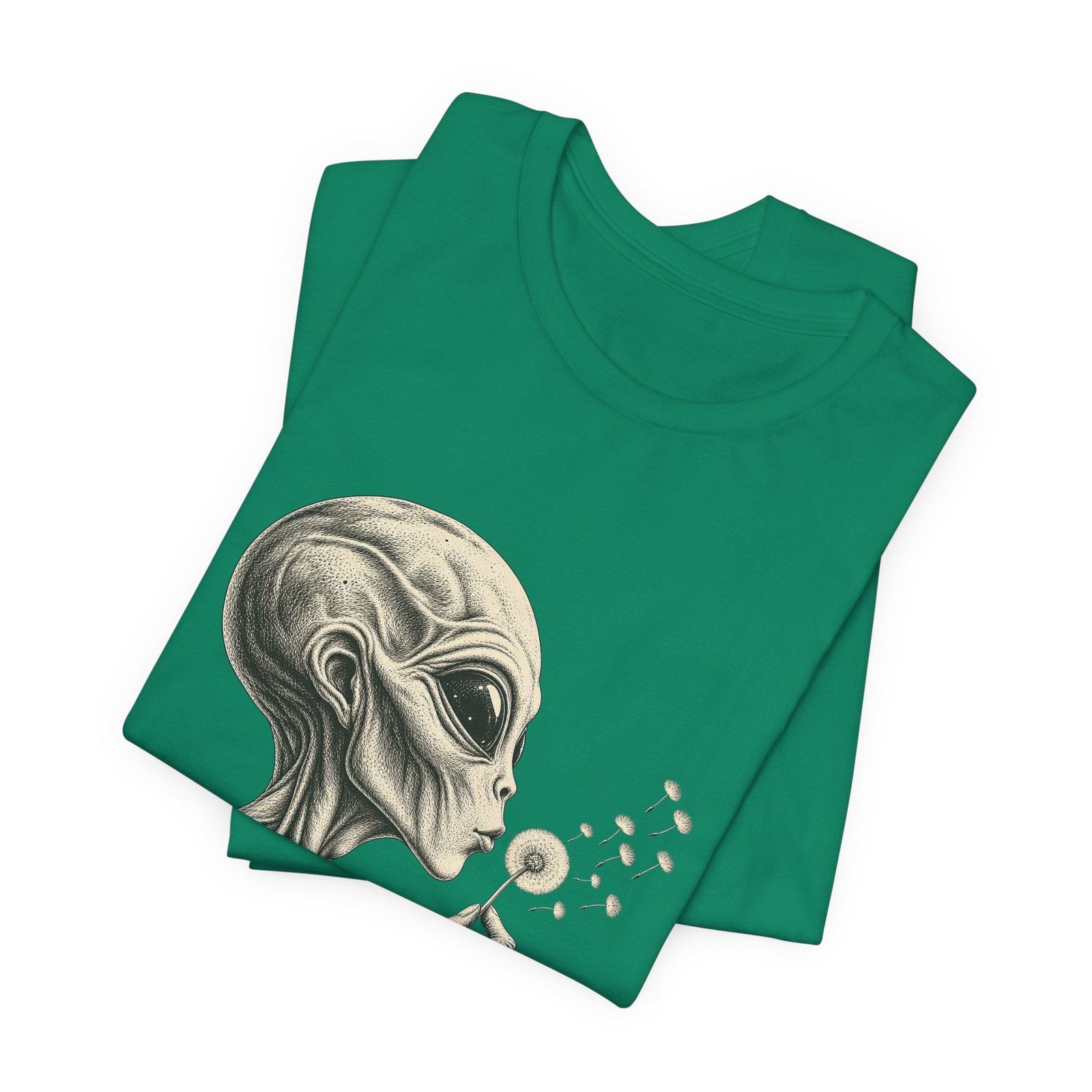 Alien Blowing Dandelion Seeds Wishful Extraterrestrial Wonder Tee - Image 27