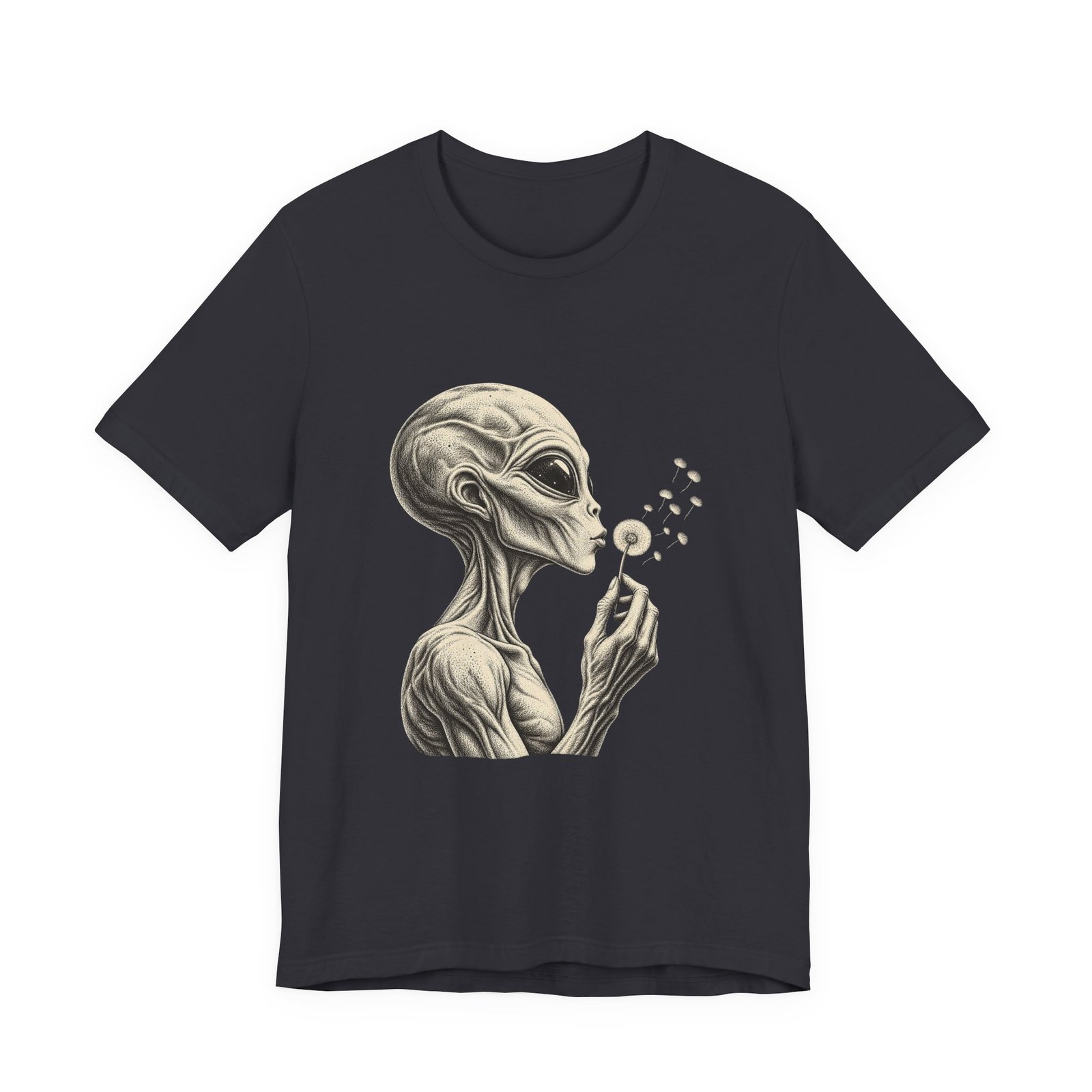Alien Blowing Dandelion Seeds Wishful Extraterrestrial Wonder Tee - Image 21