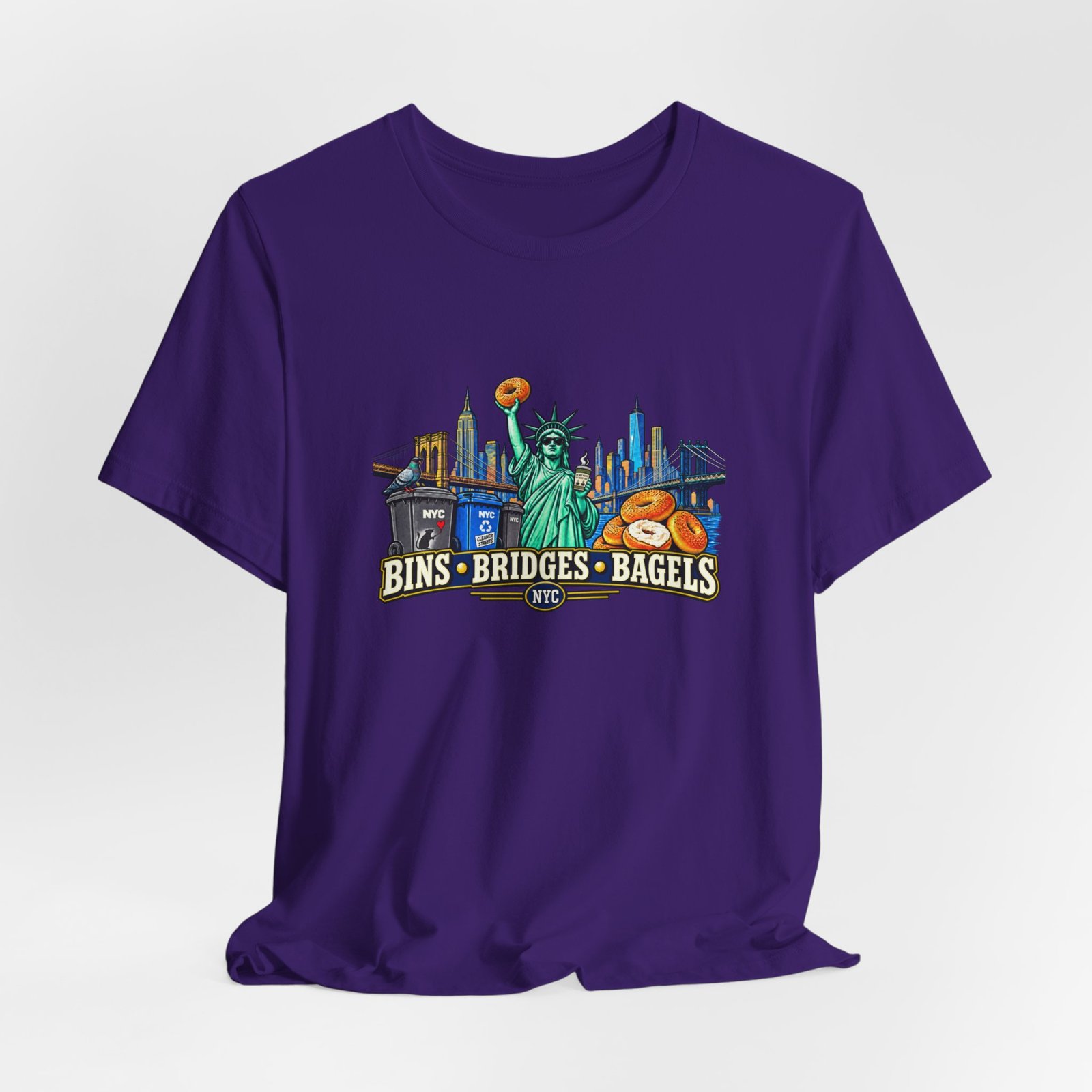 NYC Cleaner Streets Liberty Bagels Bridges Bins Graphic Tee - Image 40