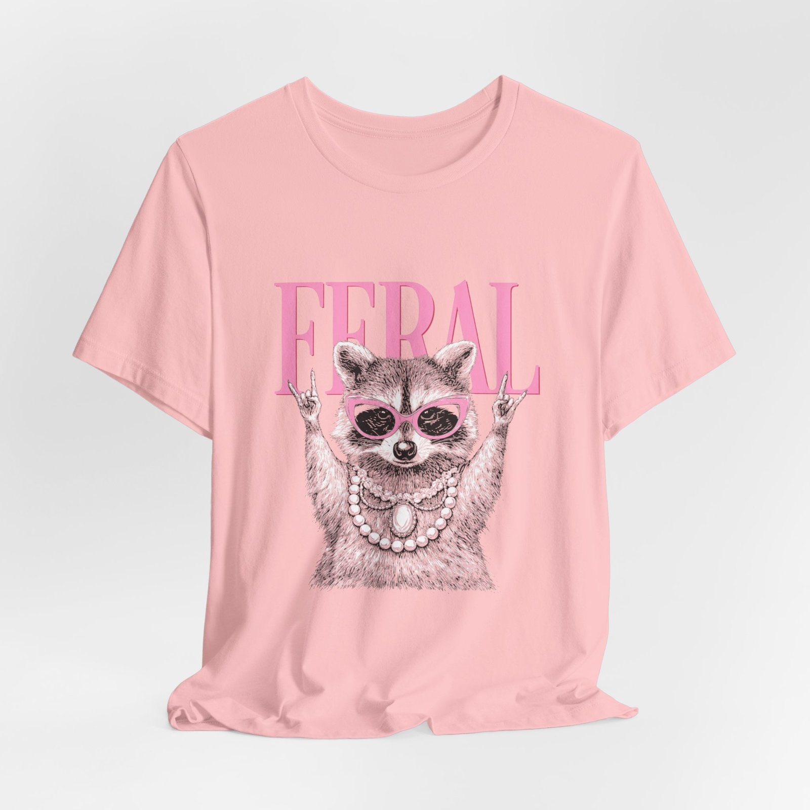 Feral Raccoon Pink Sunglasses Pearl Attitude Graphic Tee - Image 44