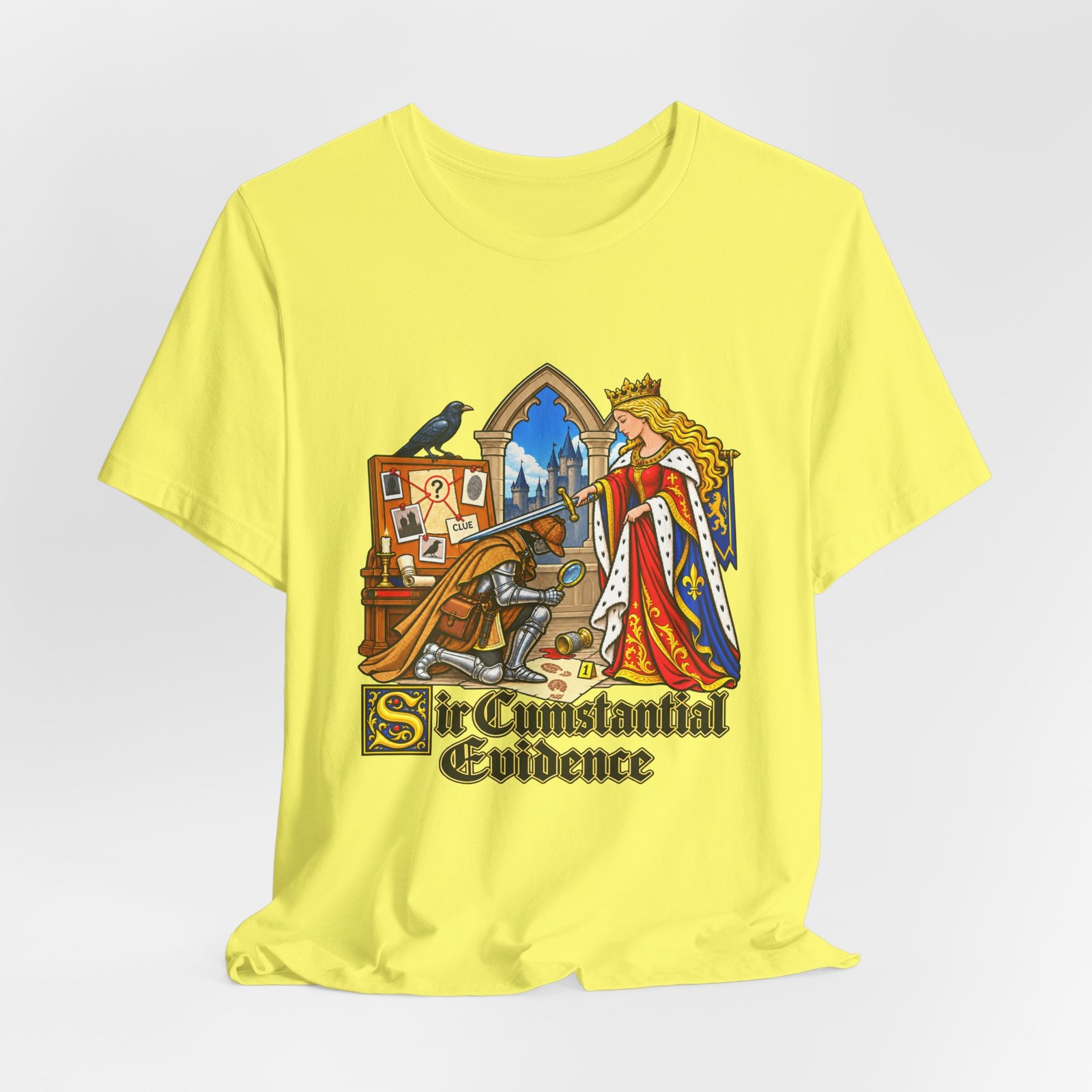 Sir Cumstantial Evidence Medieval Mystery Graphic Tee - Image 20