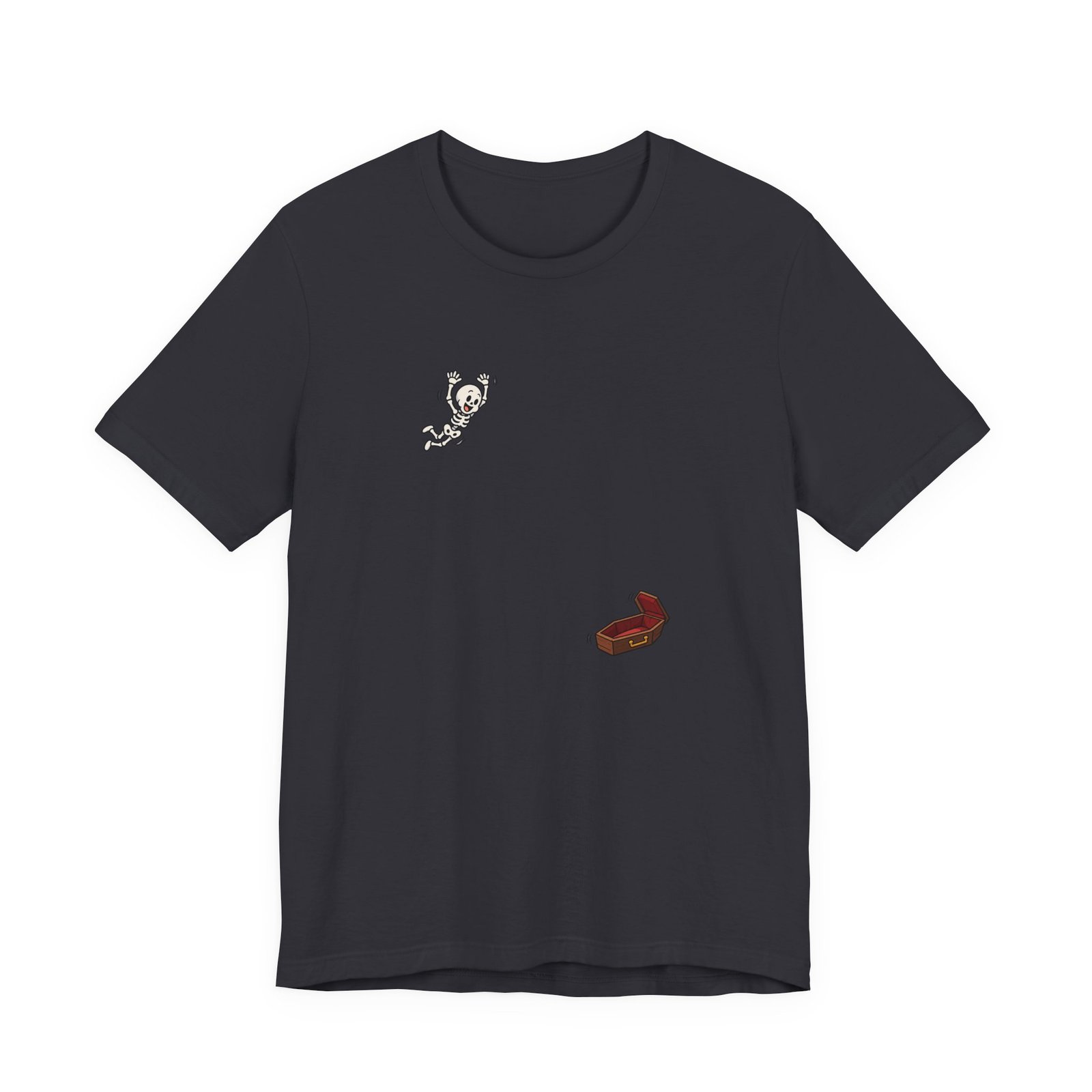 Funny Skeleton Jumping Into Coffin Halloween Humor Graphic Tee - Image 9