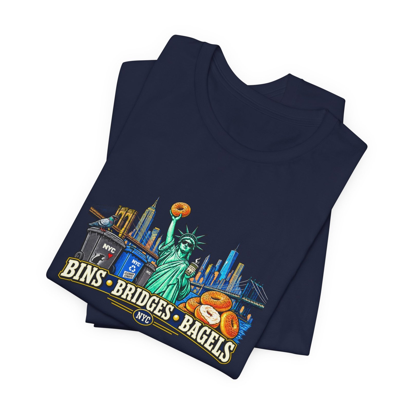 NYC Cleaner Streets Liberty Bagels Bridges Bins Graphic Tee - Image 35