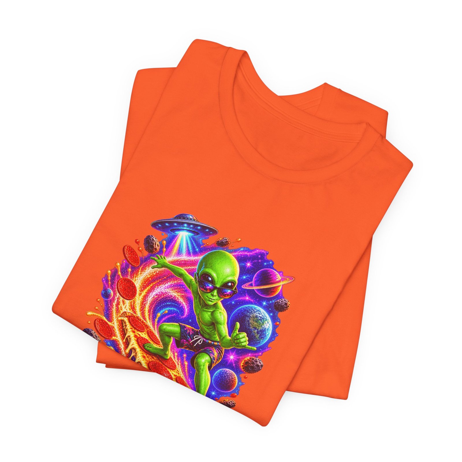 Alien Pizza Space Surfer Graphic Tee - Image 7