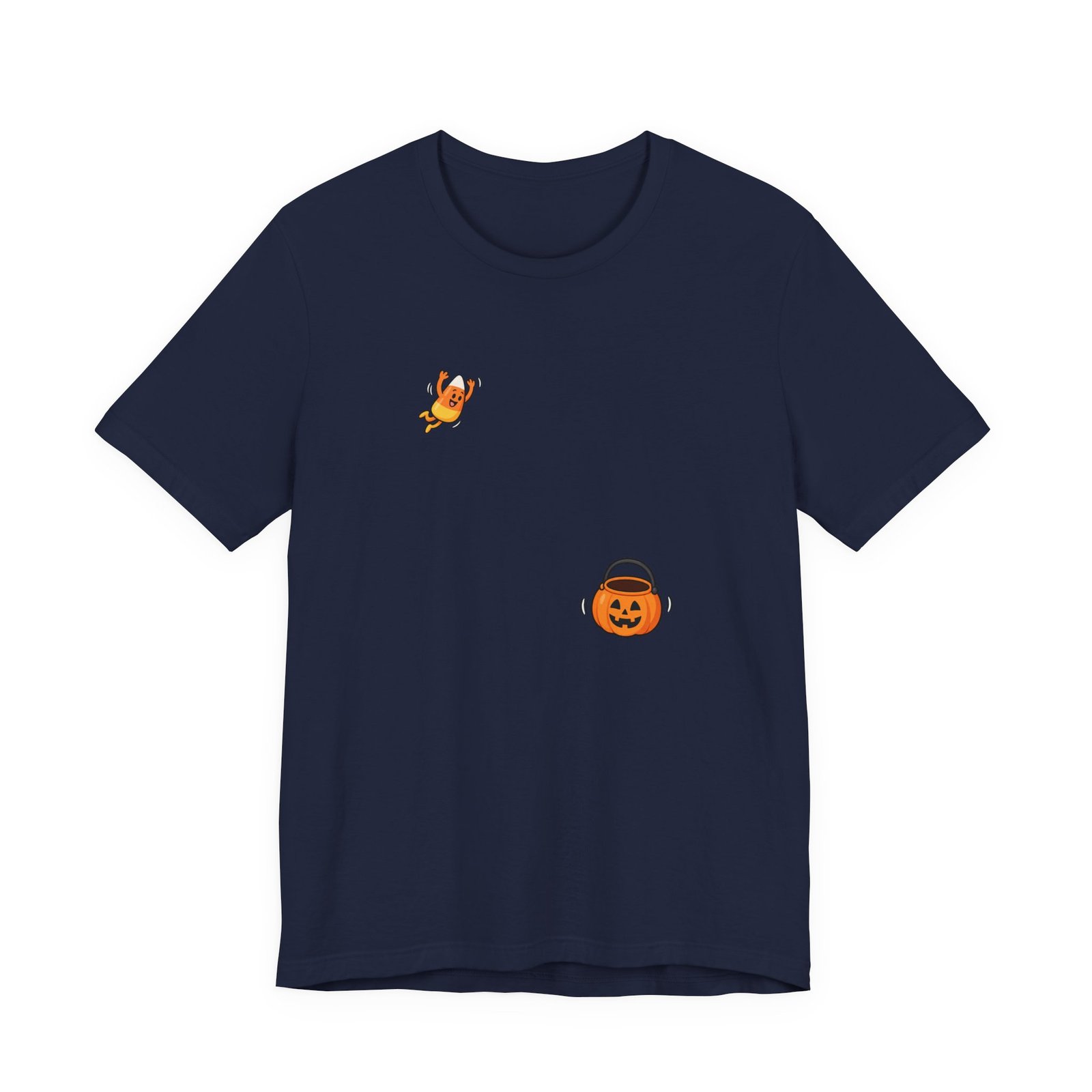 Candy Corn Jumping Into Pumpkin Bucket Halloween Graphic Tee - Image 21